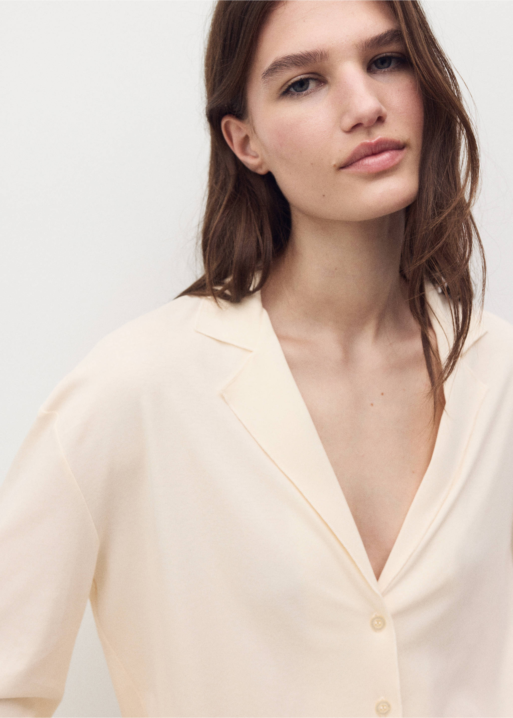 Plain cotton pyjama shirt - Details of the article 1, Vanilla. Ref: 17091542-00.