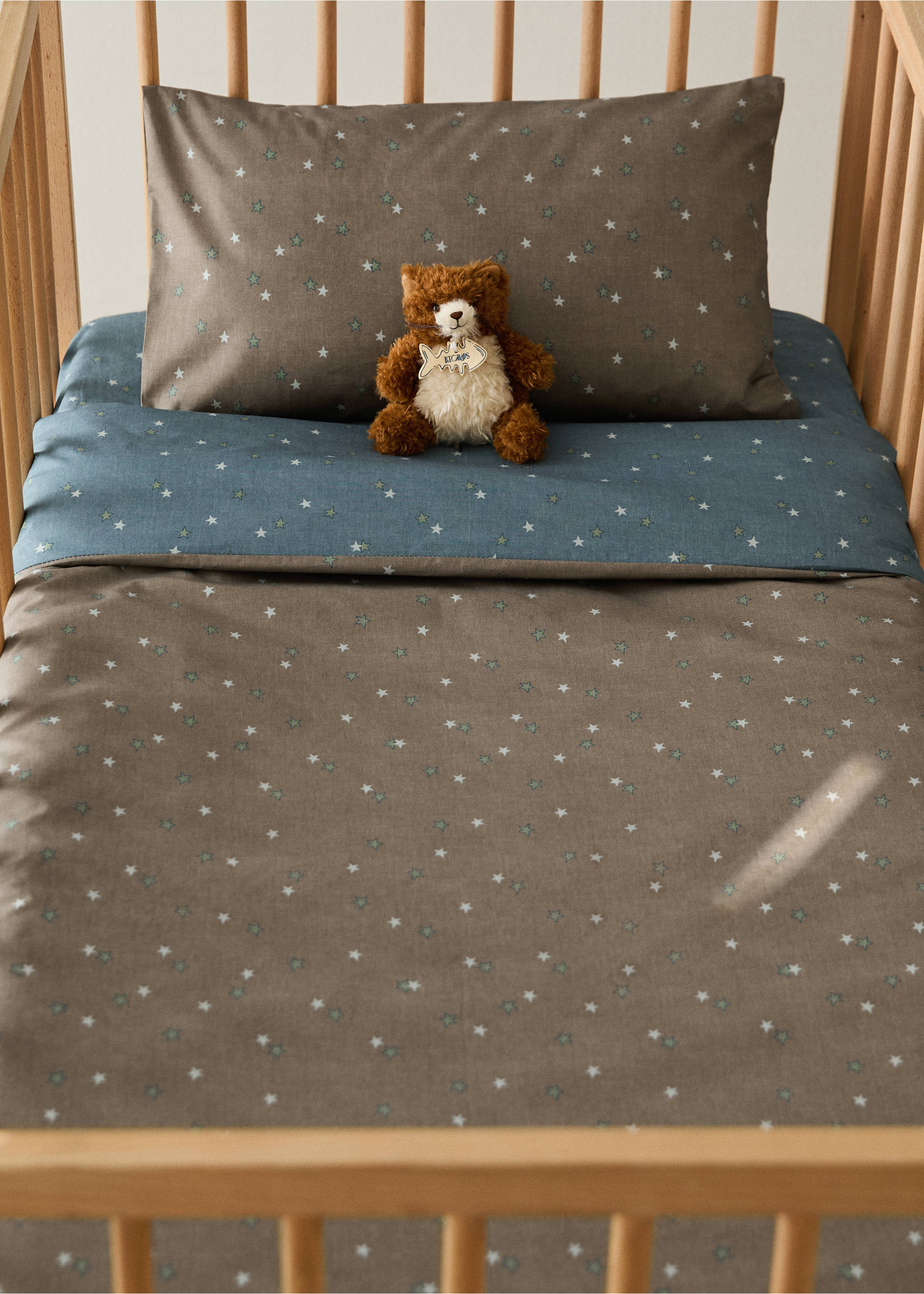 Reversible cotton percale cotton duvet cover with stars for cot - General plane, Blue. Ref: 17091560-00.