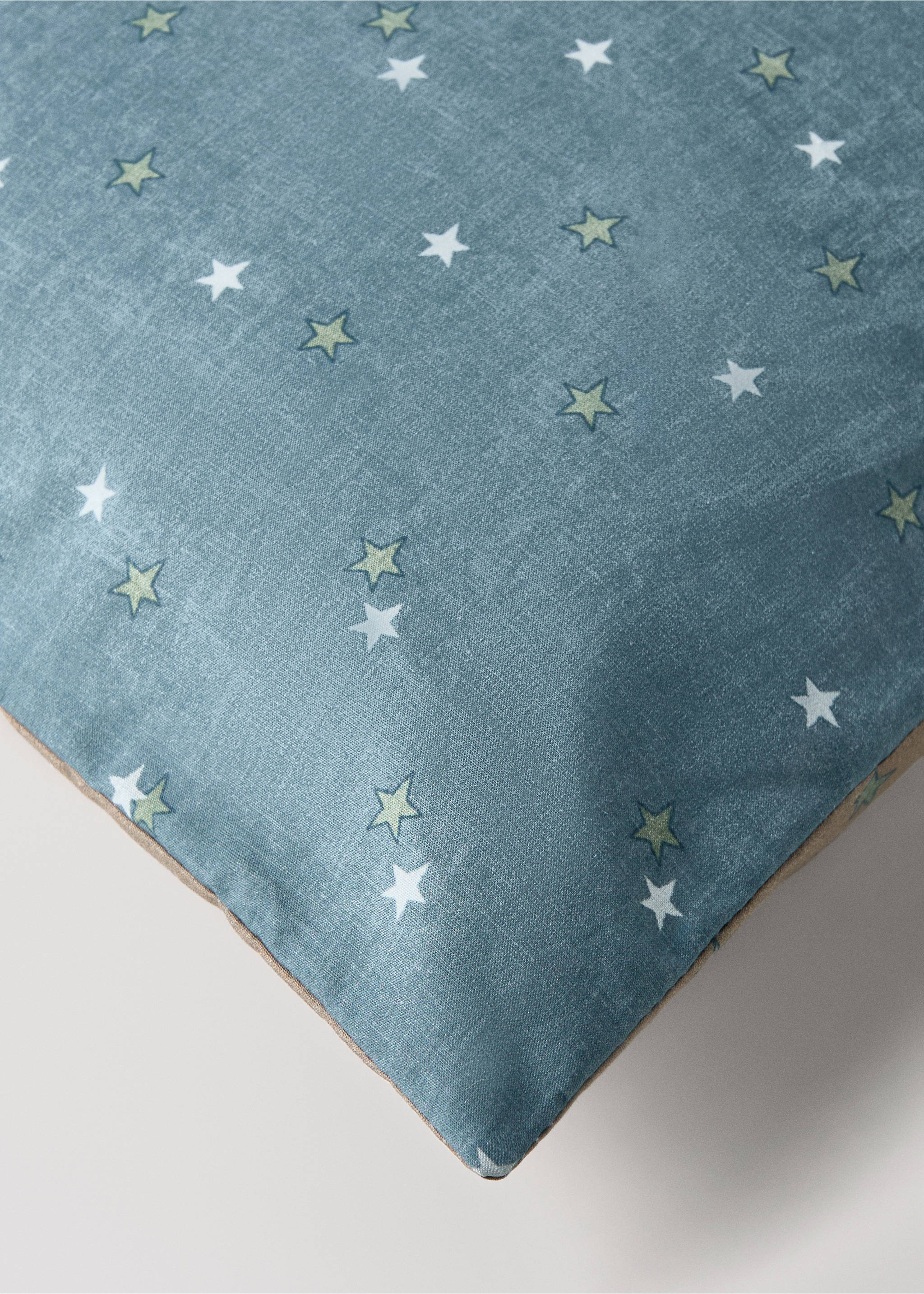 Reversible cotton percale cotton duvet cover with stars for cot - Details of the article 2, Blue. Ref: 17091560-00.