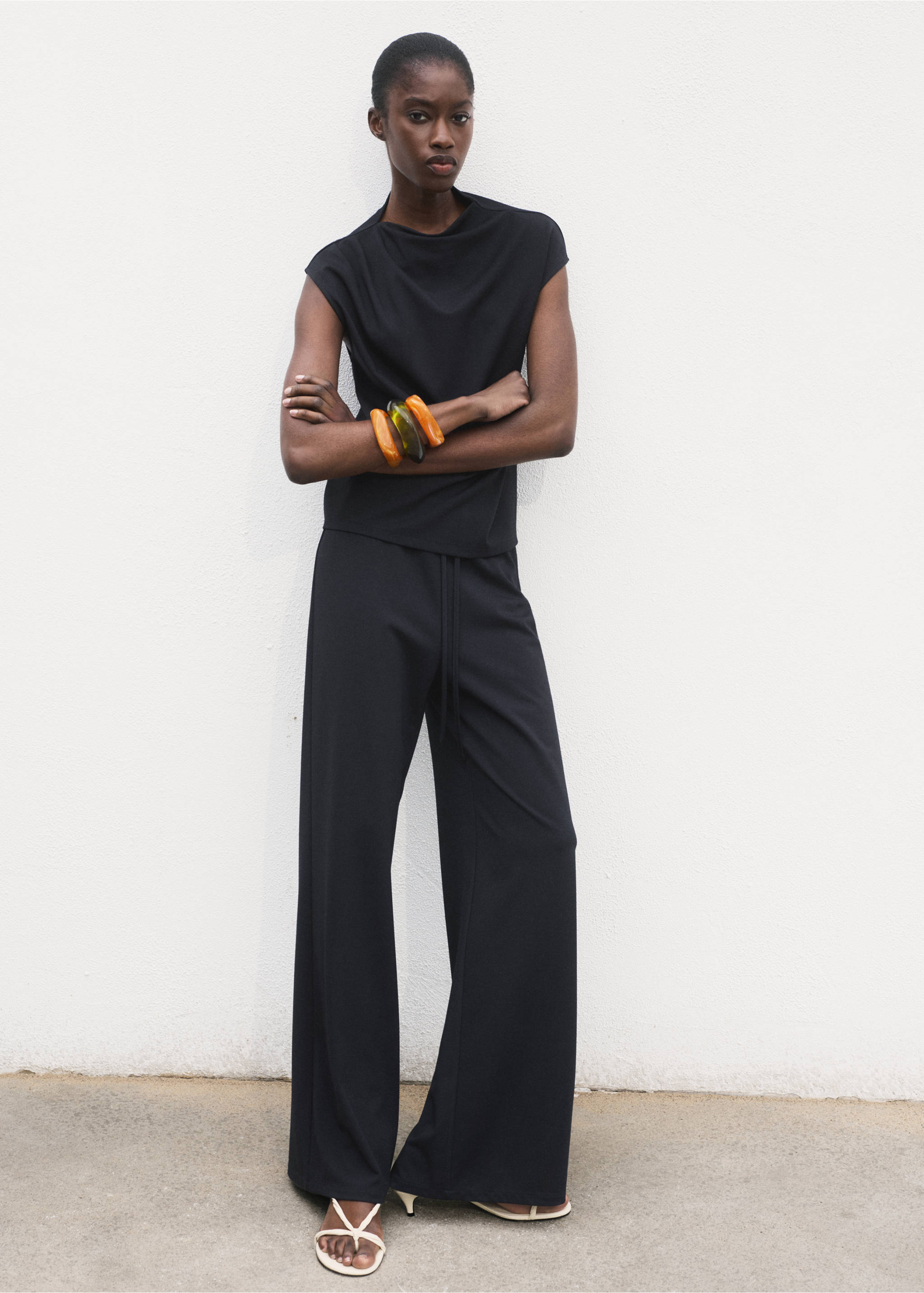 Wide leg trousers with elasticated waist - General plane, Navy. Ref: 17091578-00.