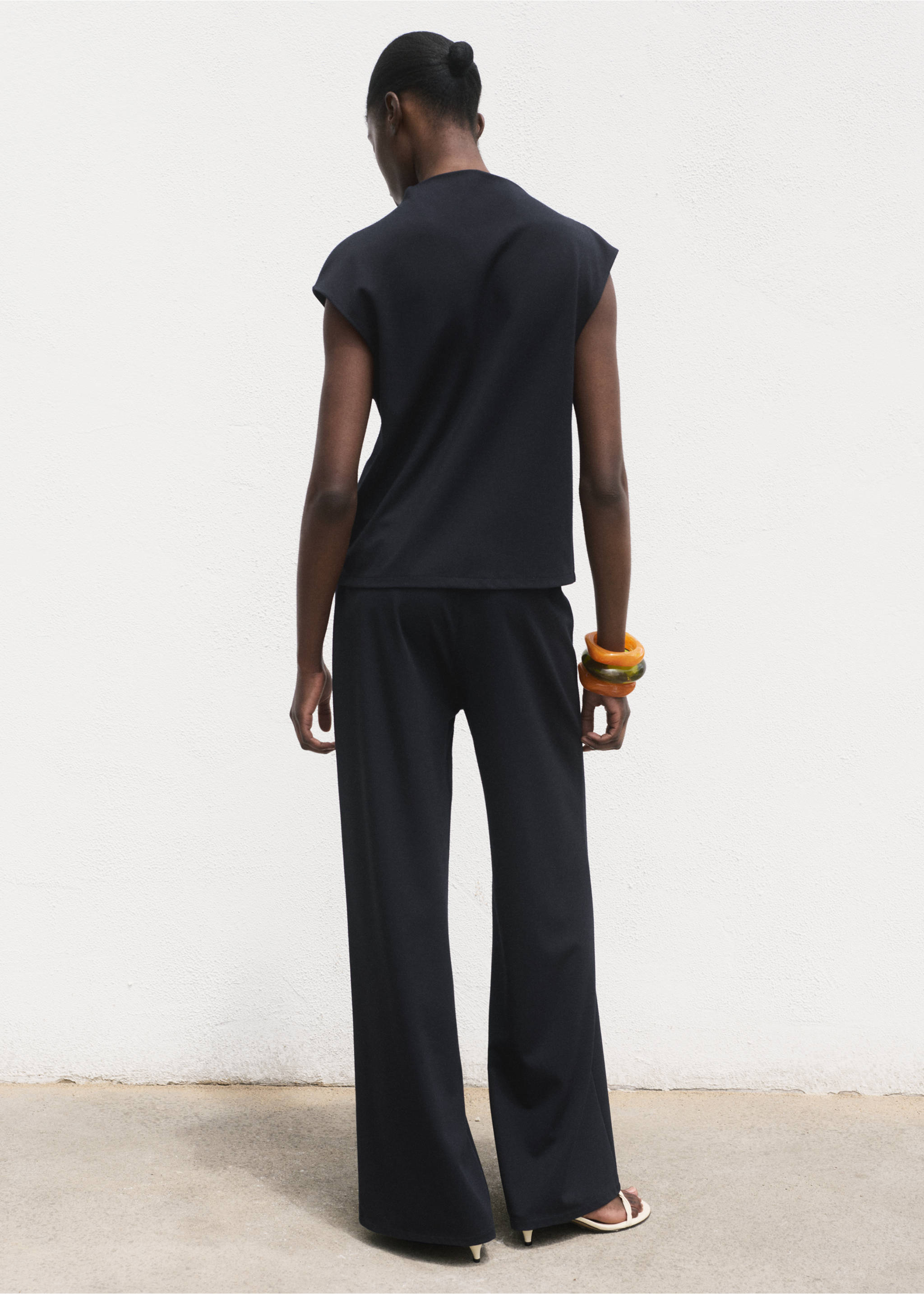 Wide leg trousers with elasticated waist - Reverse of the article, Navy. Ref: 17091578-00.