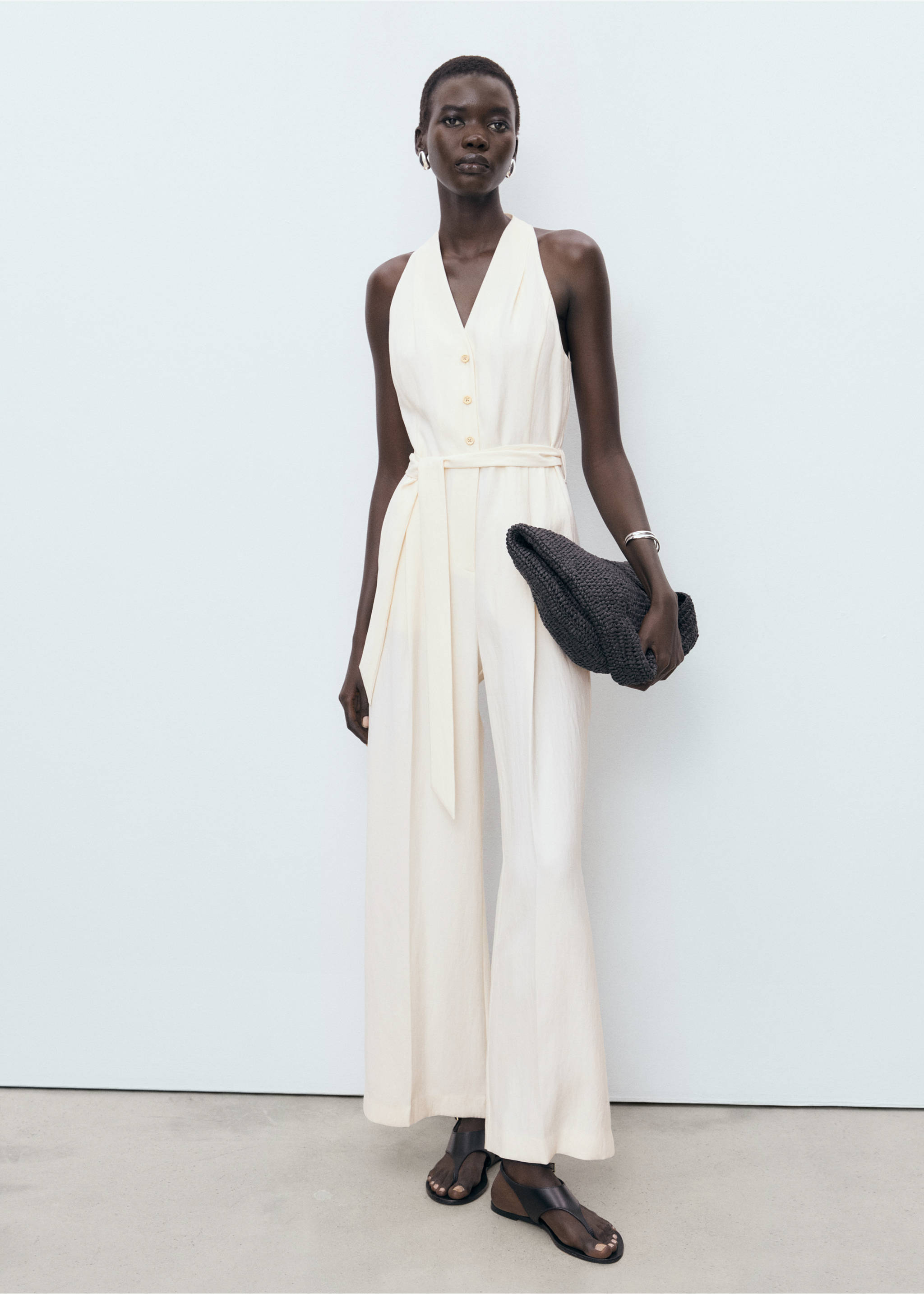 Halter-neck jumpsuit with belt - General plane, Ecru. Ref: 17092028-00.