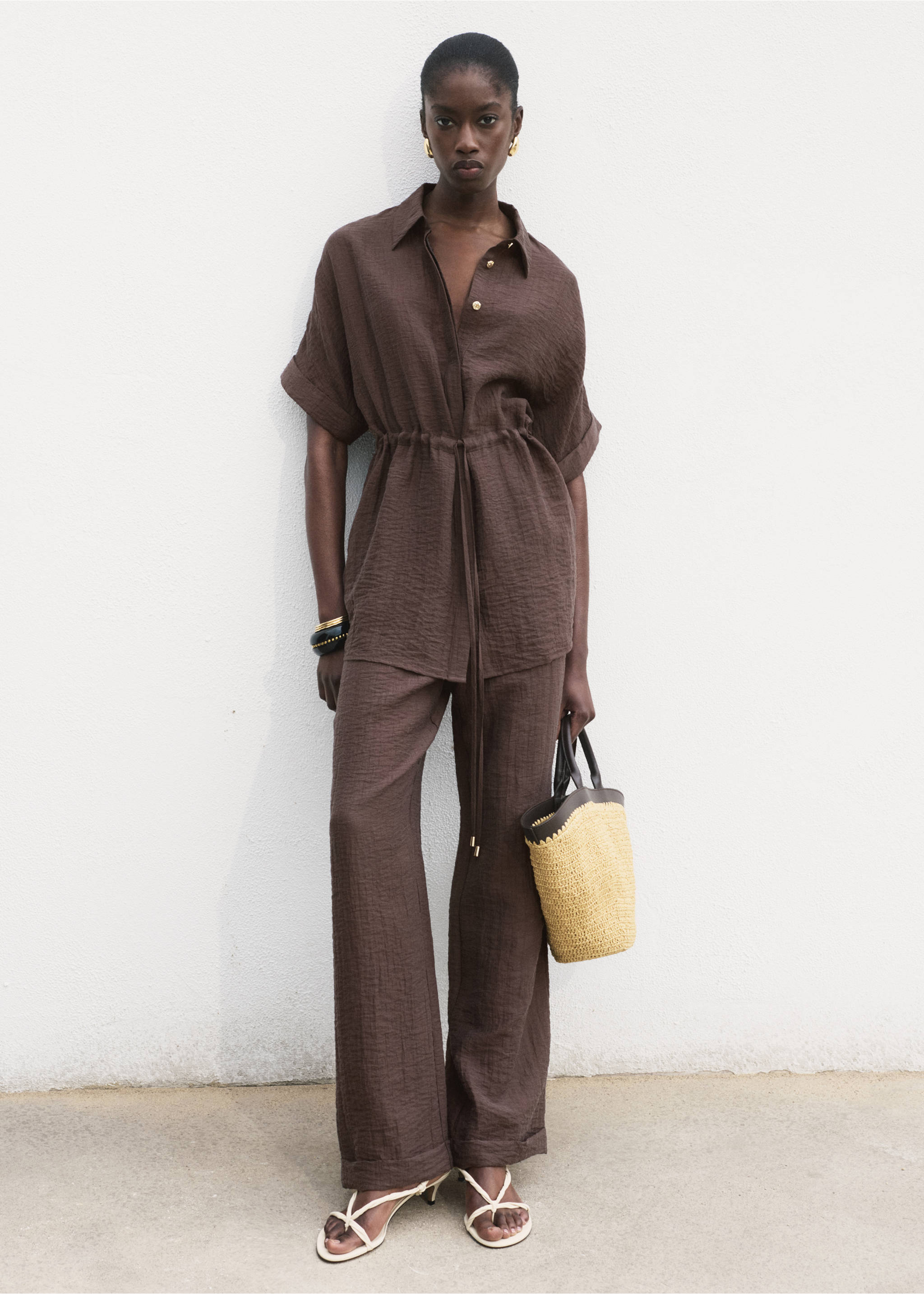 Lyocell shirt with adjustable waist - General plane, Chocolate. Ref: 17092535-00.