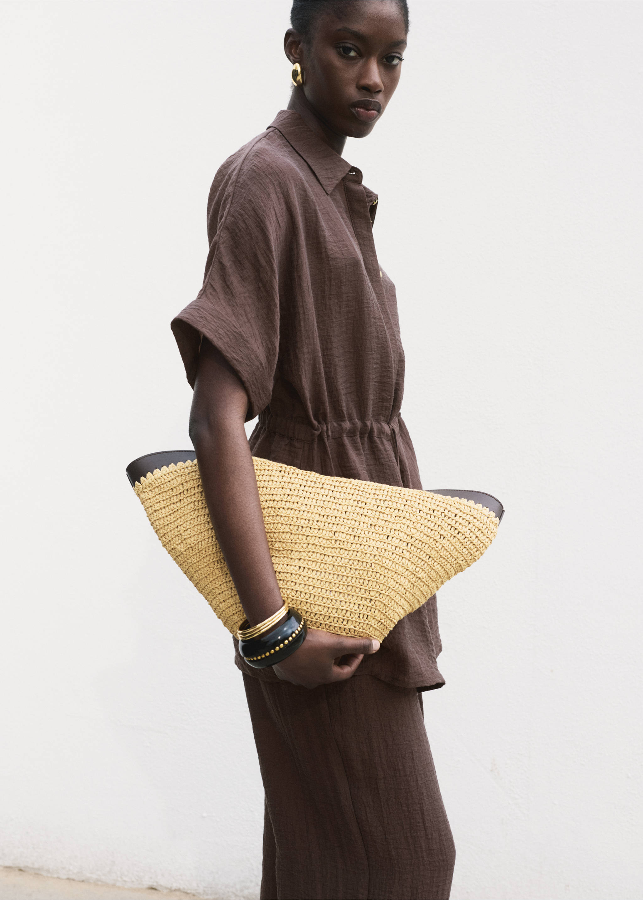 Lyocell shirt with adjustable waist - Medium plane, Chocolate. Ref: 17092535-00.