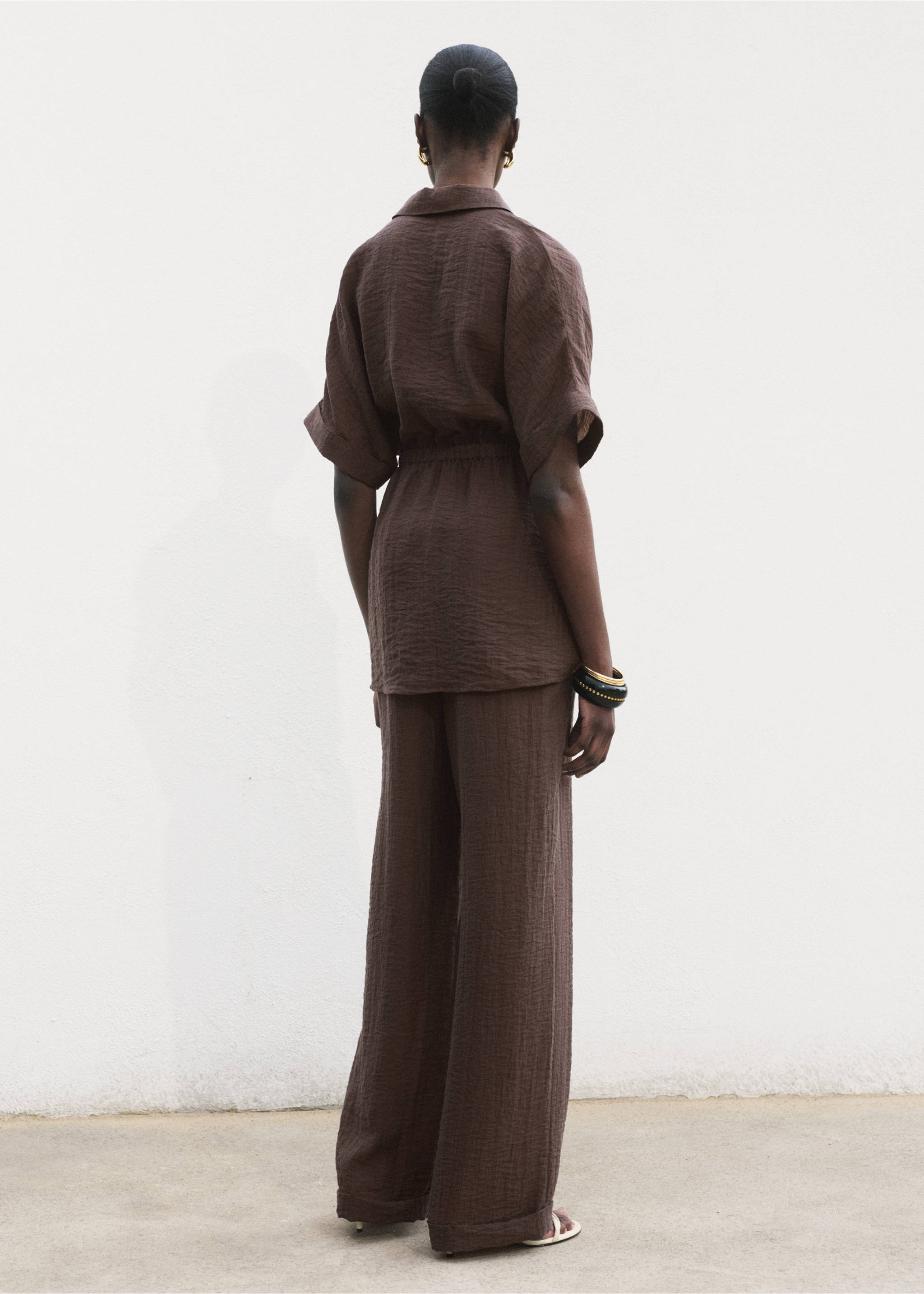 Lyocell shirt with adjustable waist - Reverse of the article, Chocolate. Ref: 17092535-00.