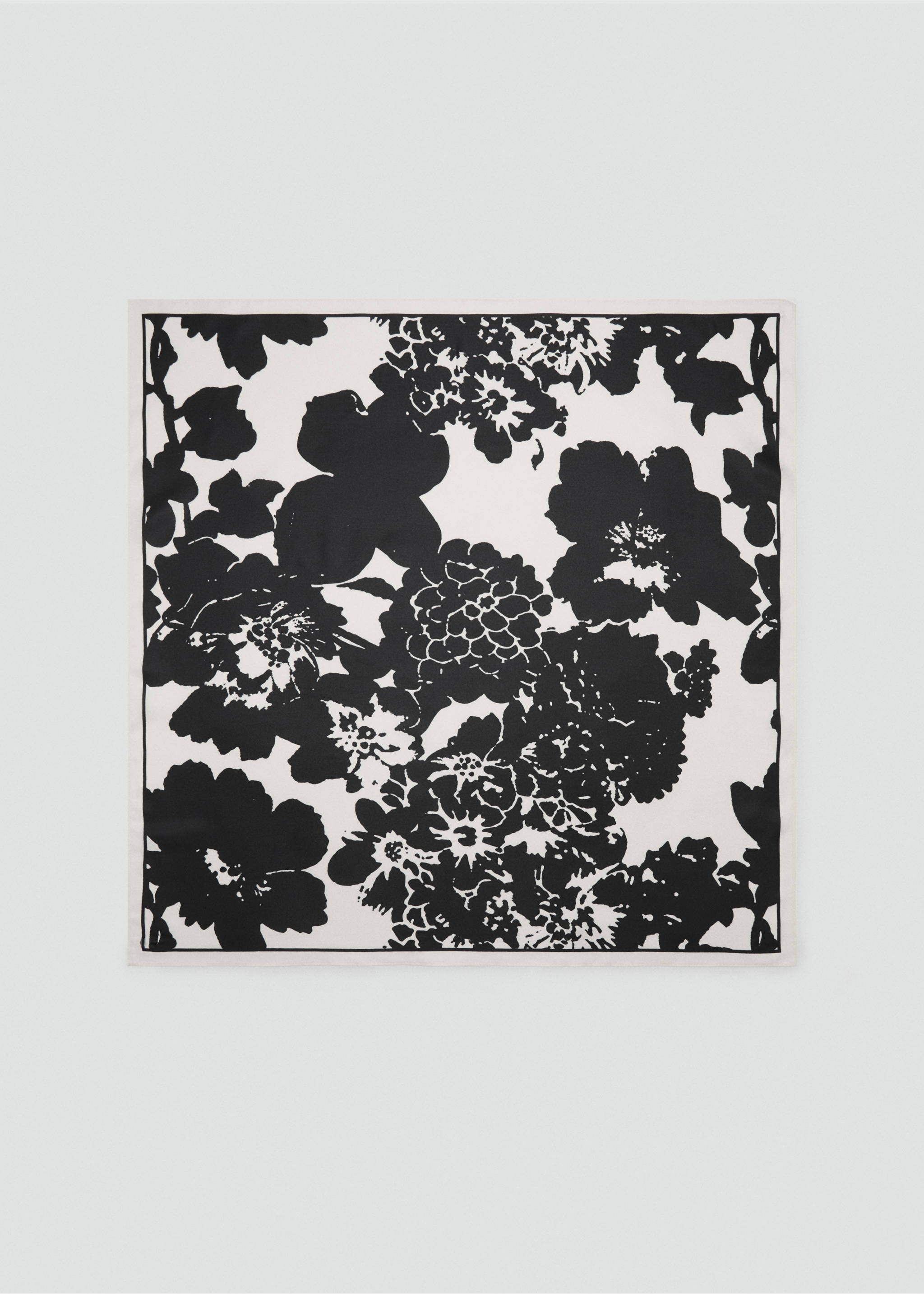 Floral-print satin scarf - Article without model, Black. Ref: 17092540-00.