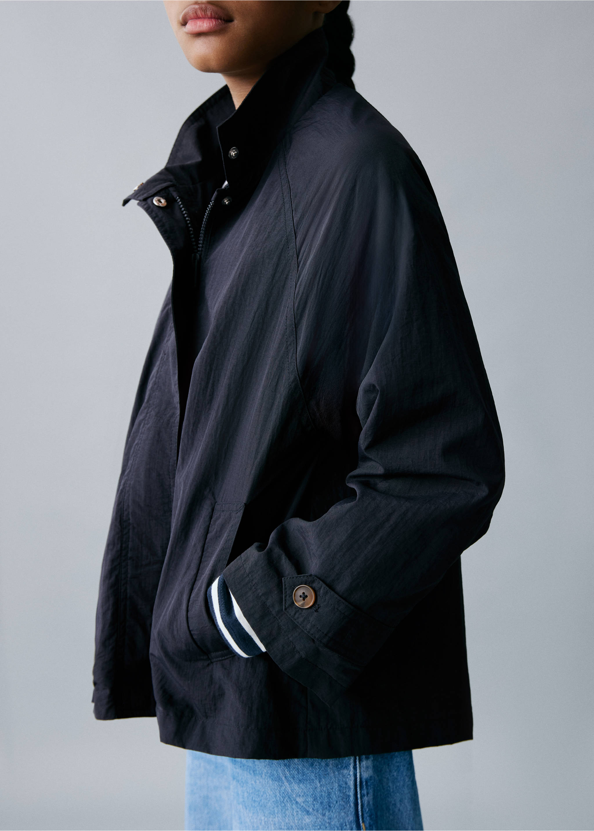 Trench coat with button detail - Medium plane, Navy. Ref: 17092896-00.