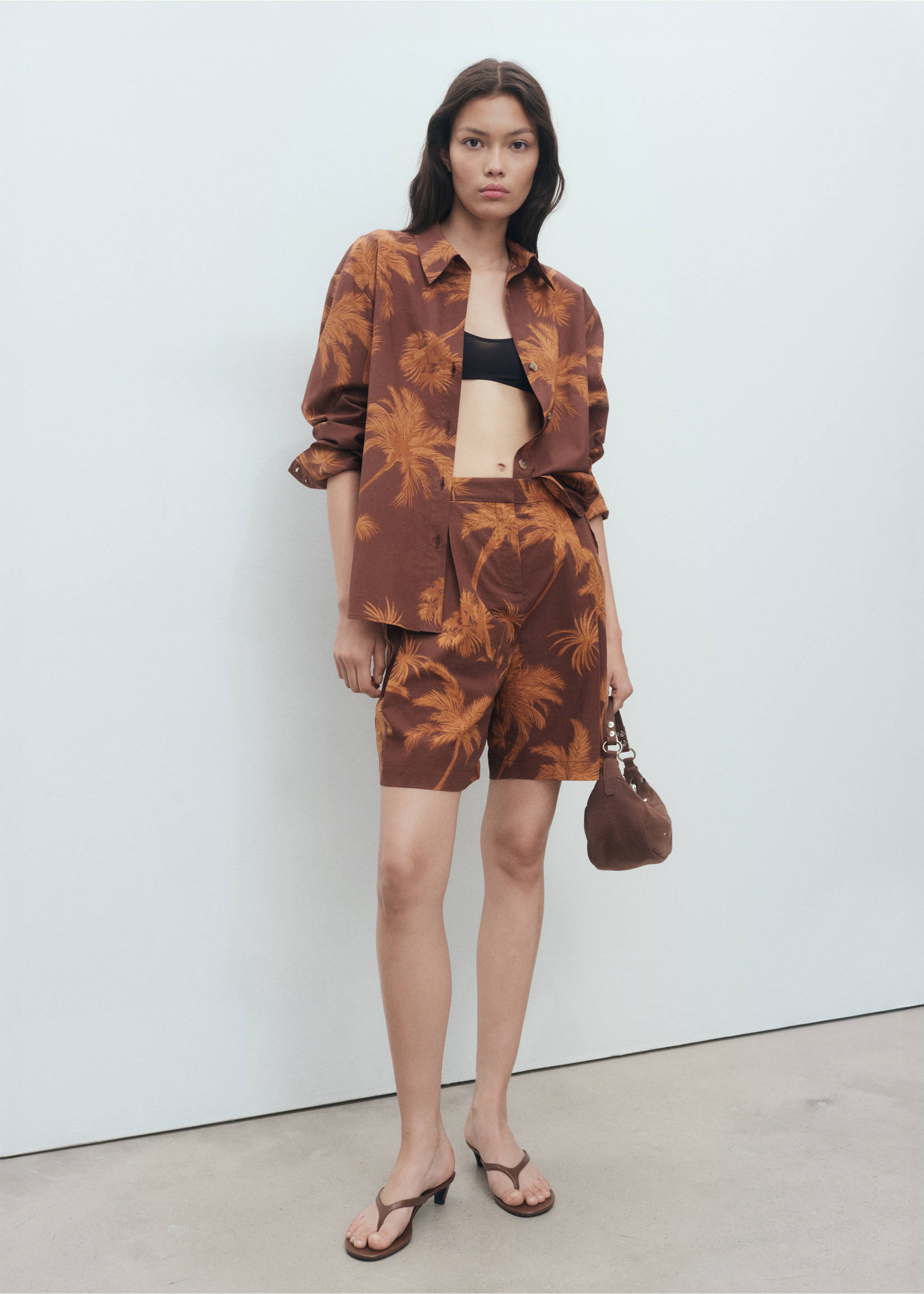 Palm tree print cotton shirt - General plane, Brown. Ref: 17092900-00.