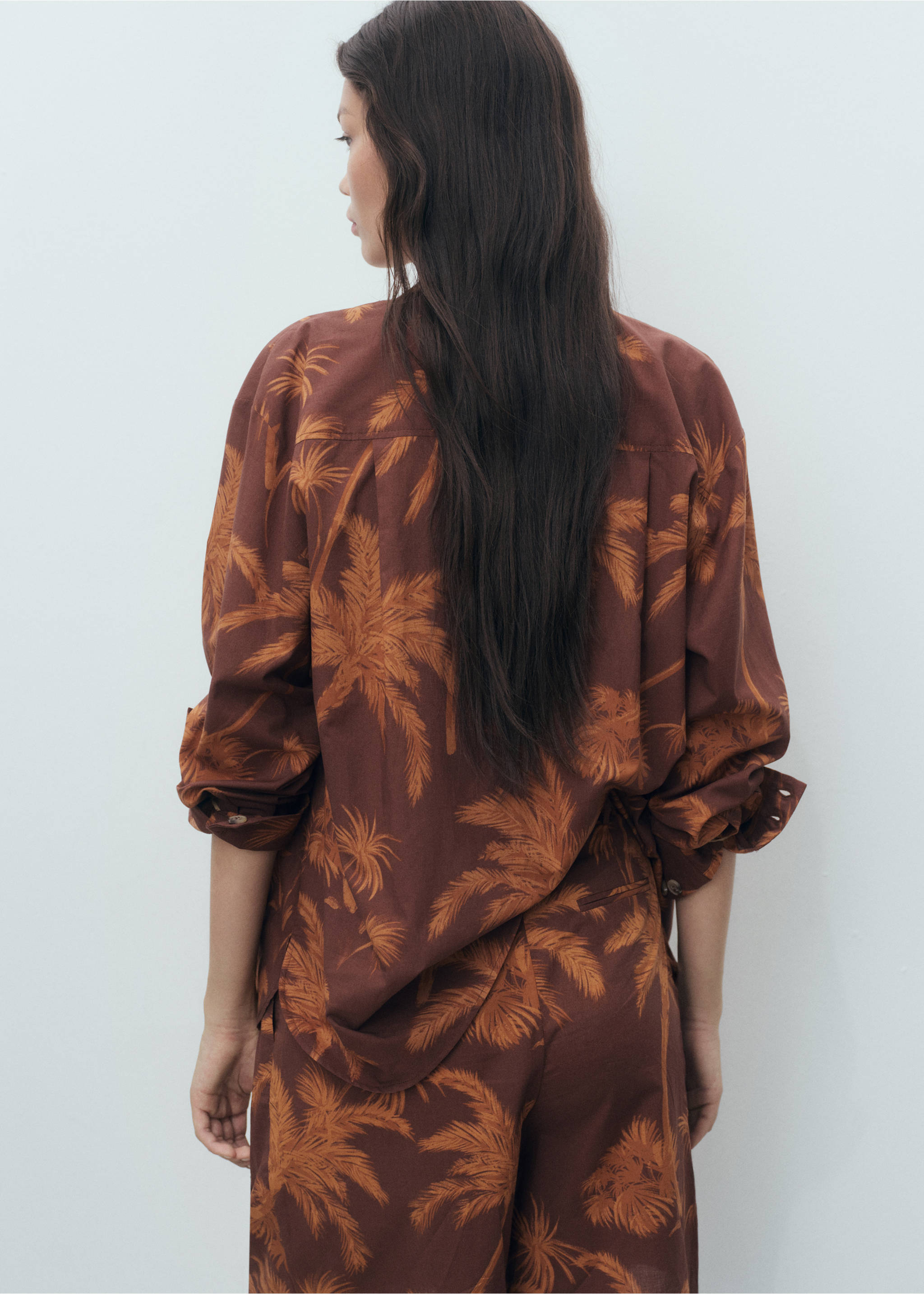 Palm tree print cotton shirt - Reverse of the article, Brown. Ref: 17092900-00.