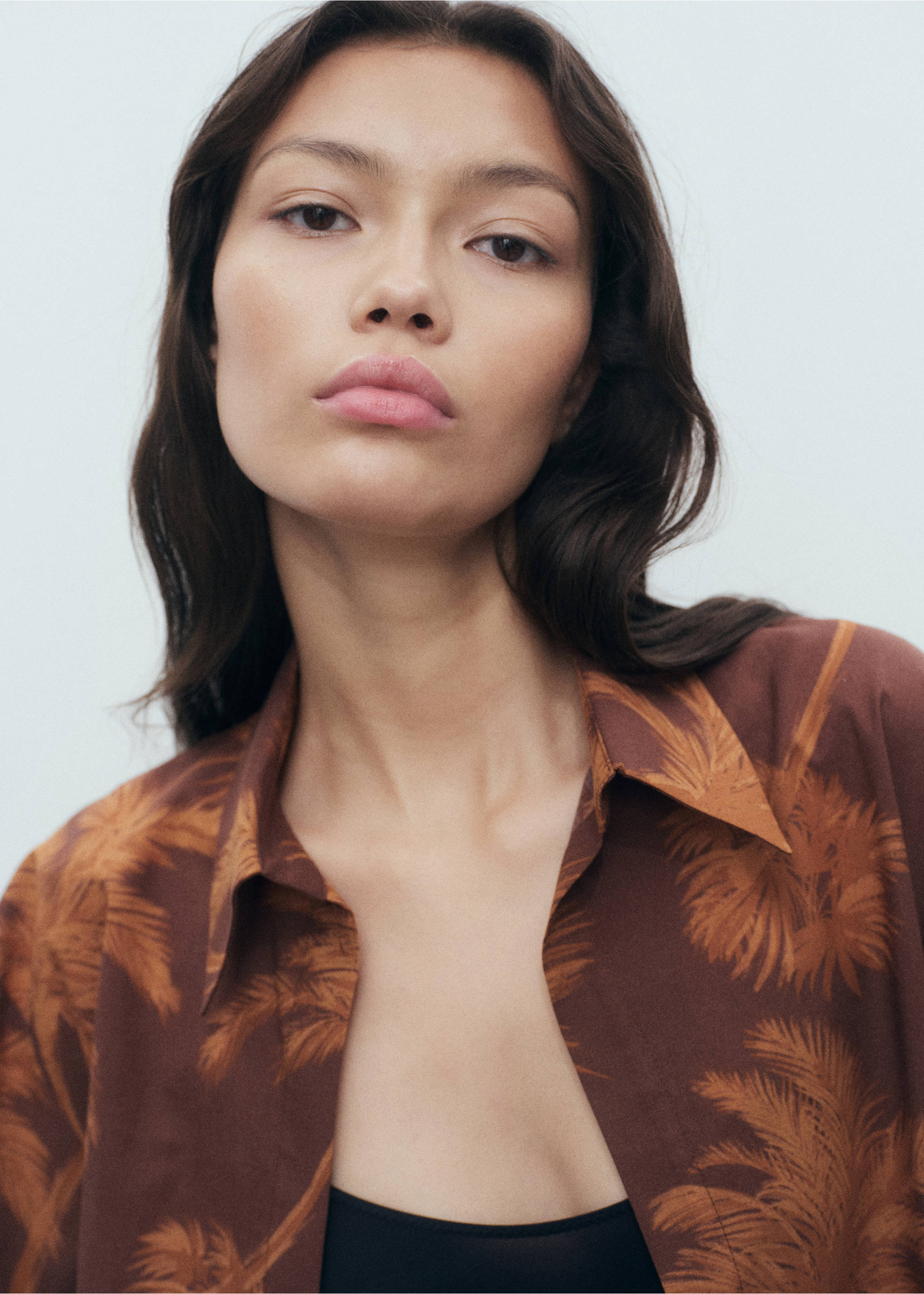 Palm tree print cotton shirt - Details of the article 1, Brown. Ref: 17092900-00.