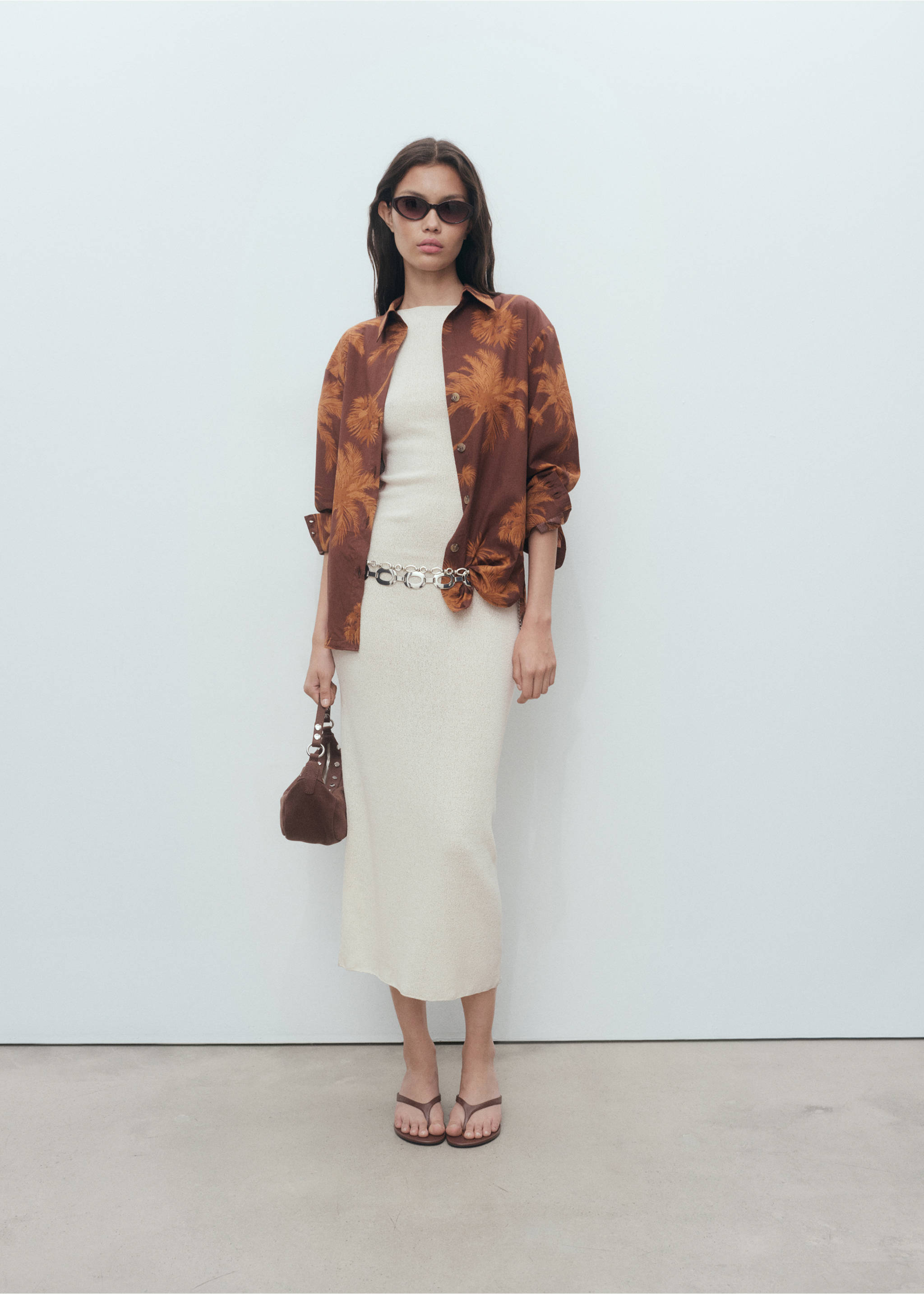 Palm tree print cotton shirt - Details of the article 2, Brown. Ref: 17092900-00.