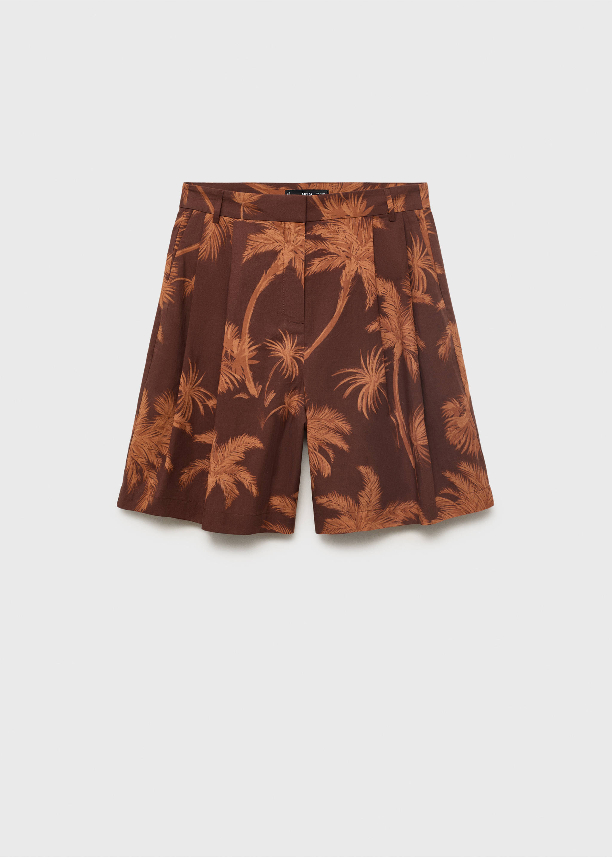Katoenen bermuda met palmbomenprint - Artikel zonder model, Bruin. Ref: 17092901-00.