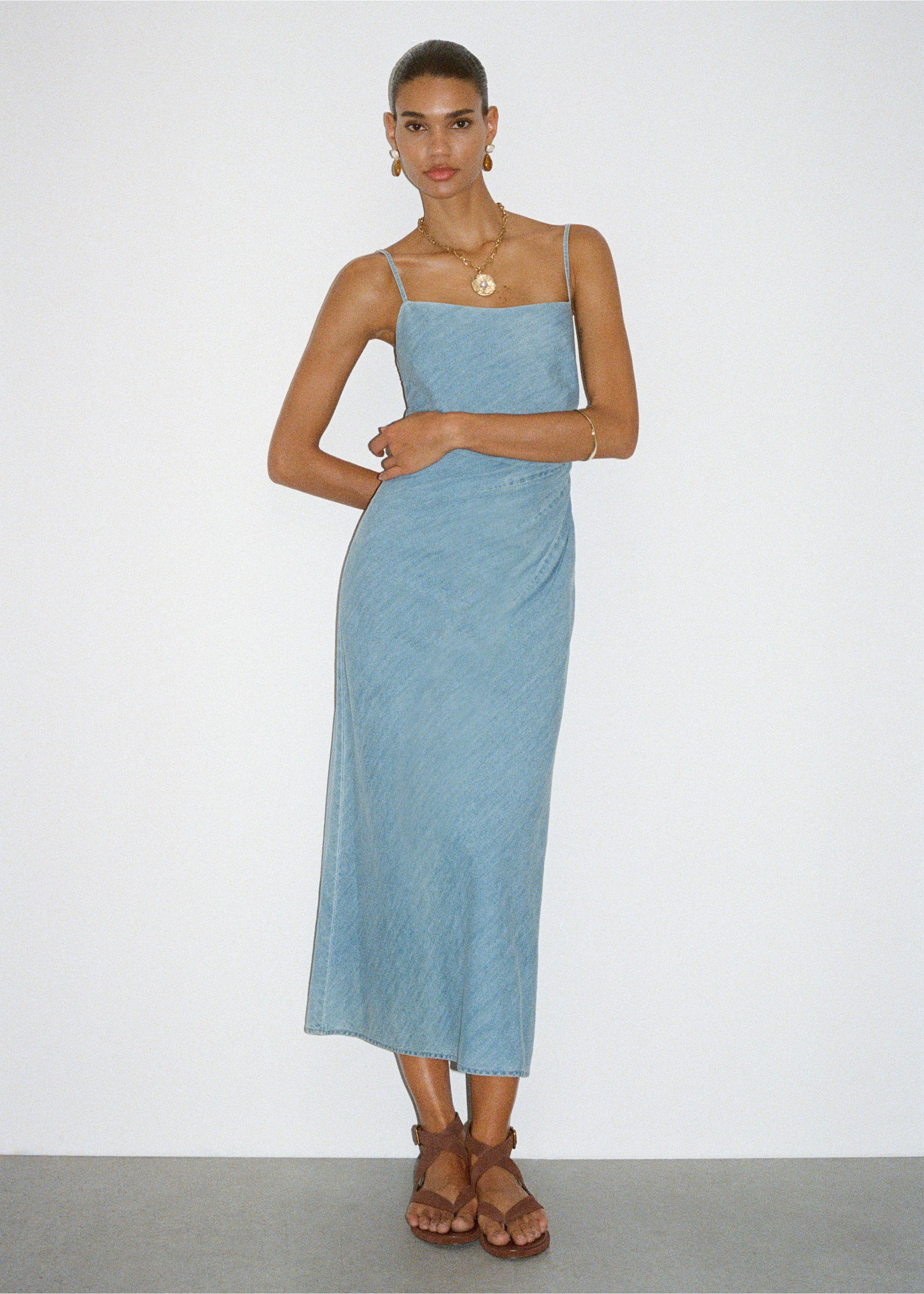 Draped denim dress - Details of the article 3, Medium Blue. Ref: 17092902-00.
