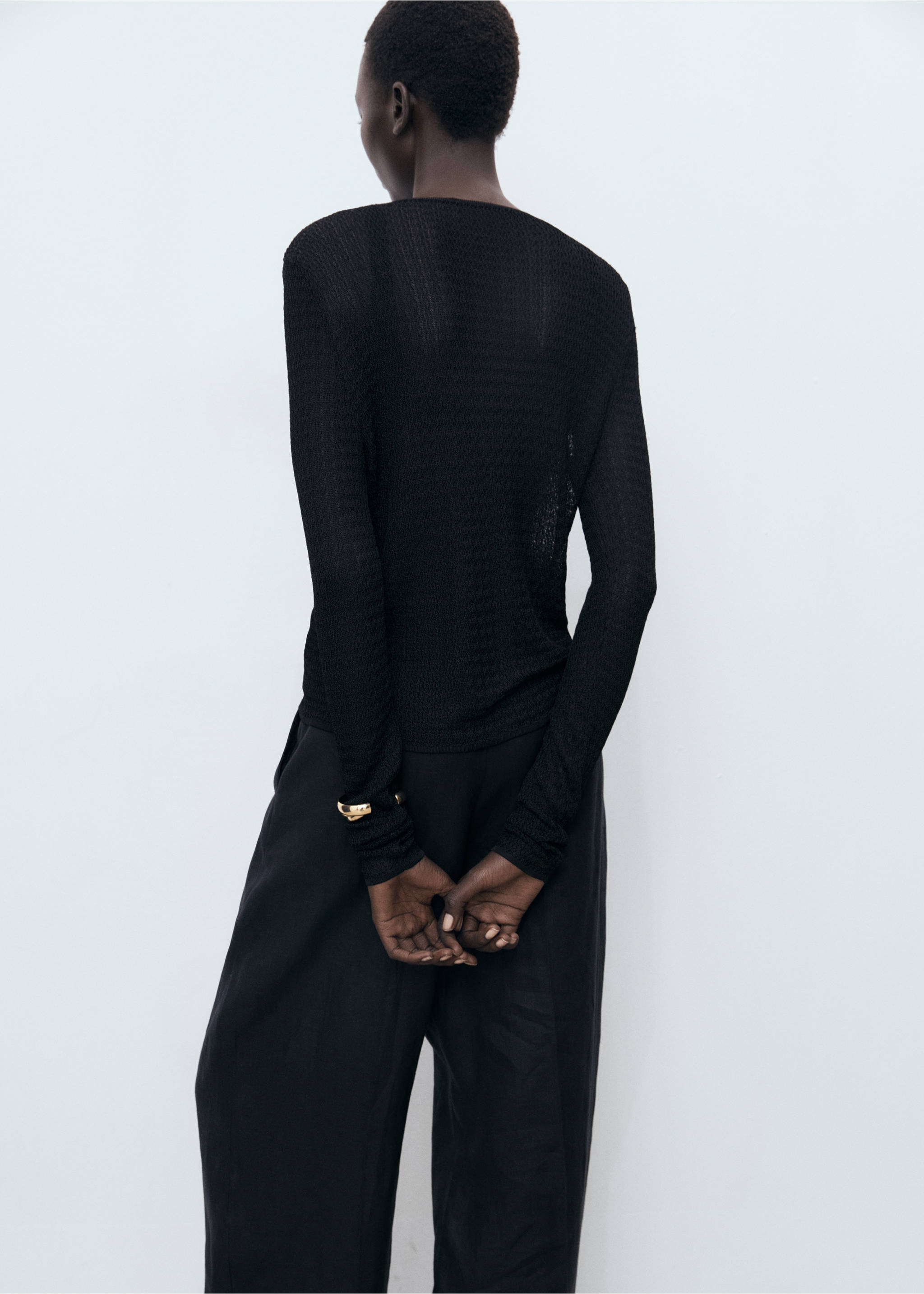 Knitted cardigan with ties - Reverse of the article, Black. Ref: 17092903-00.
