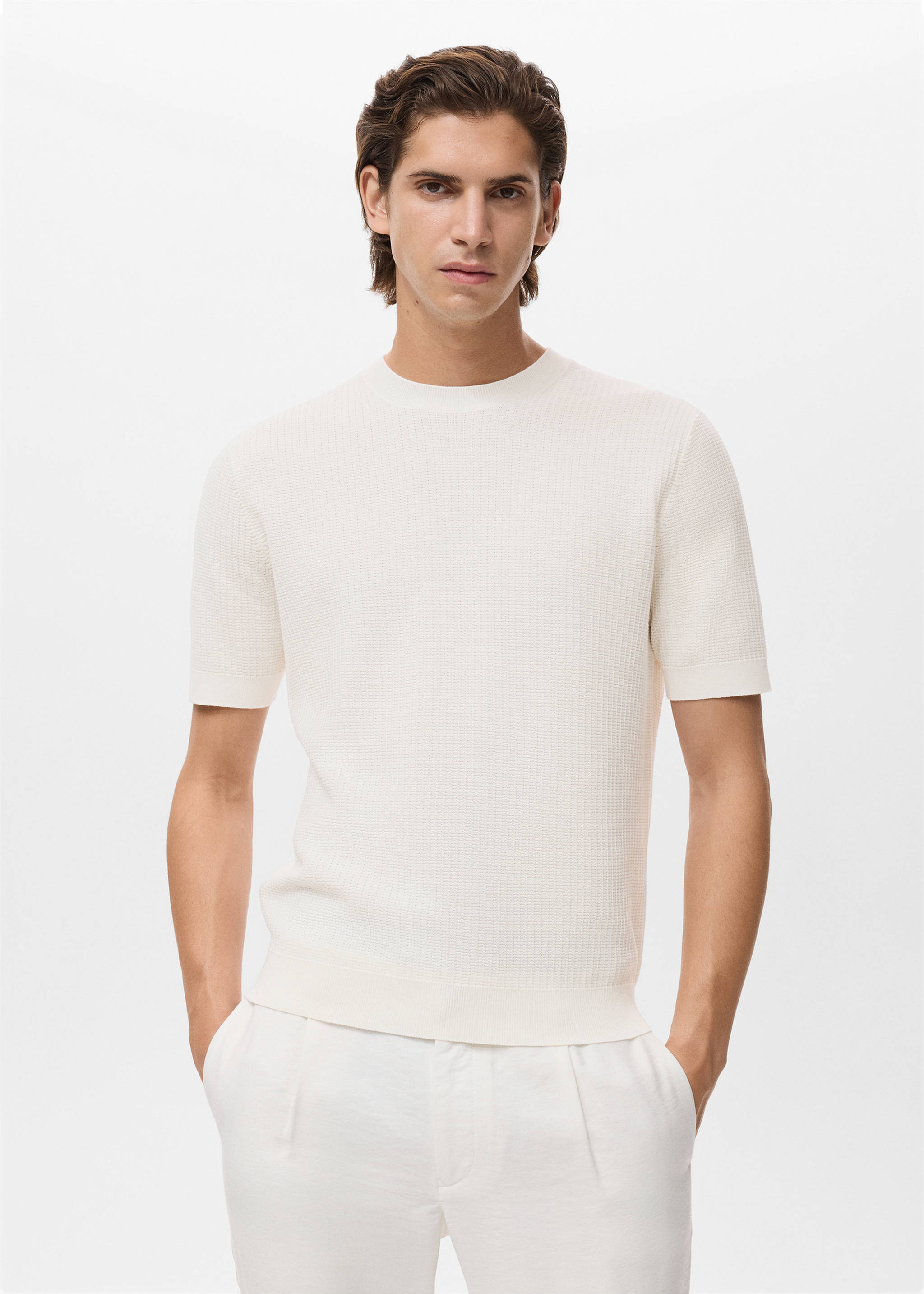 Camiseta 100% algodón punto - Plano medio, Blanco roto. Ref: 17092904-00.