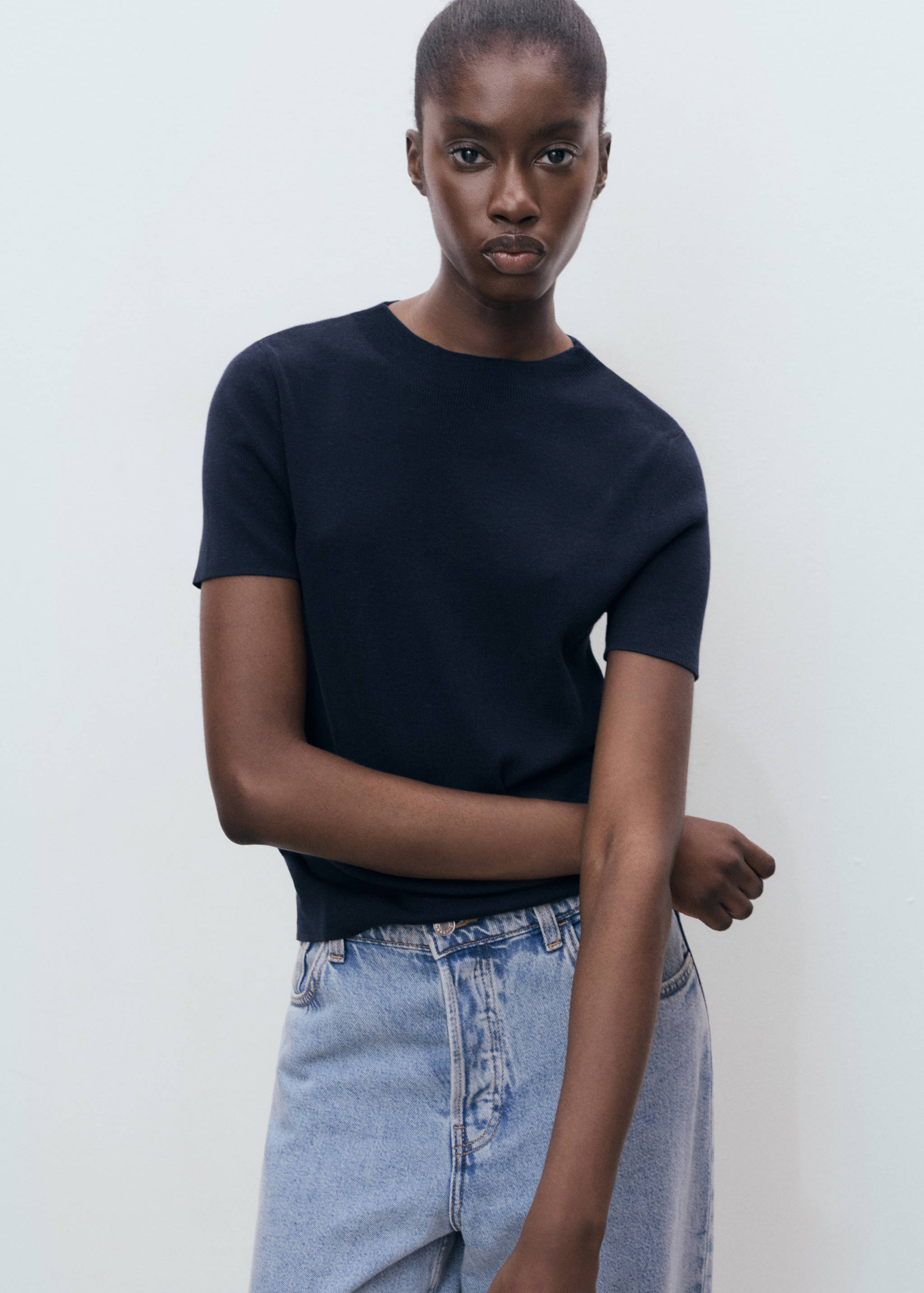 Pull-over maille fine manches courtes - Plan moyen