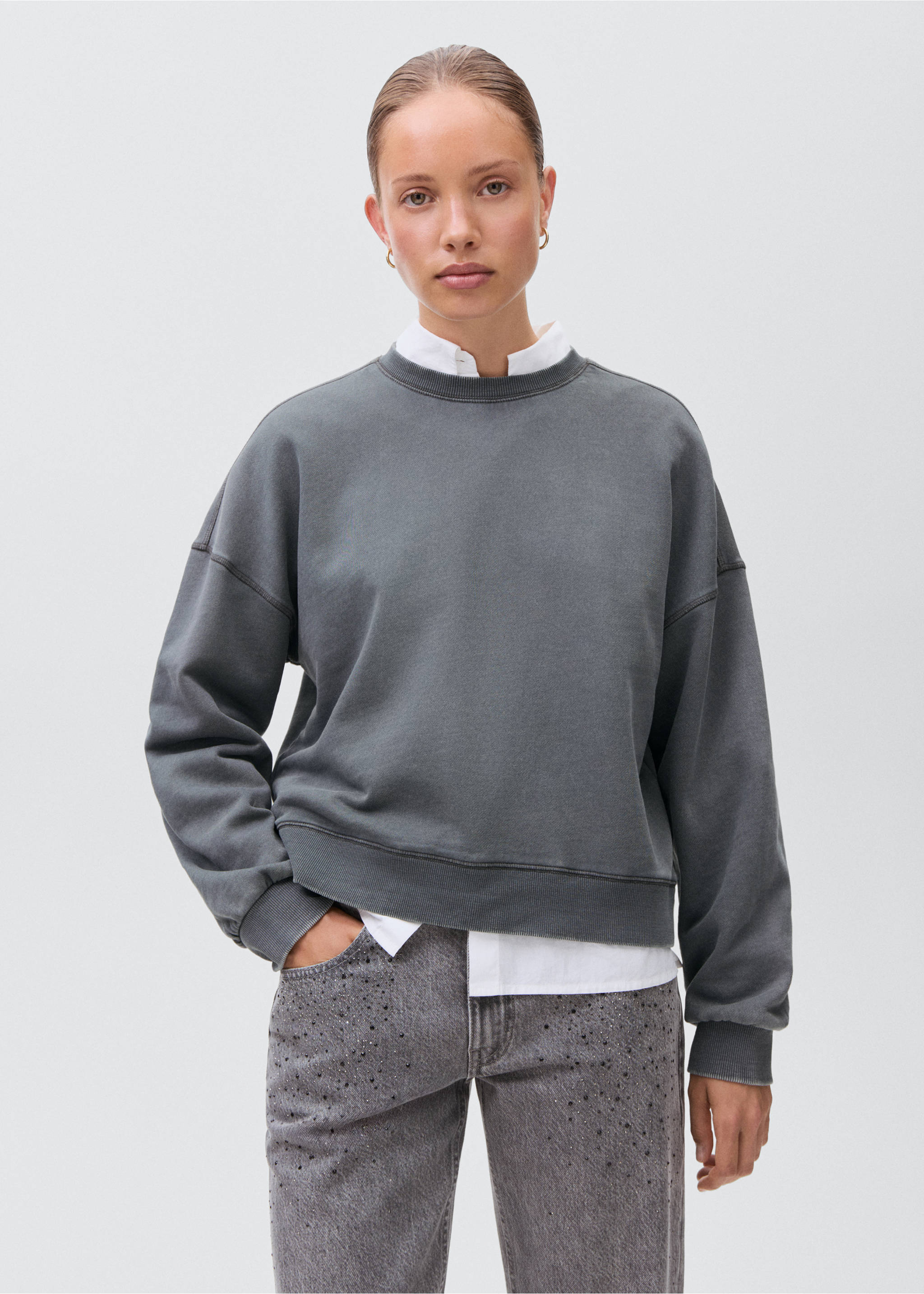 Plain cotton sweatshirt - Medium plane, Charcoal. Ref: 17092909-00.