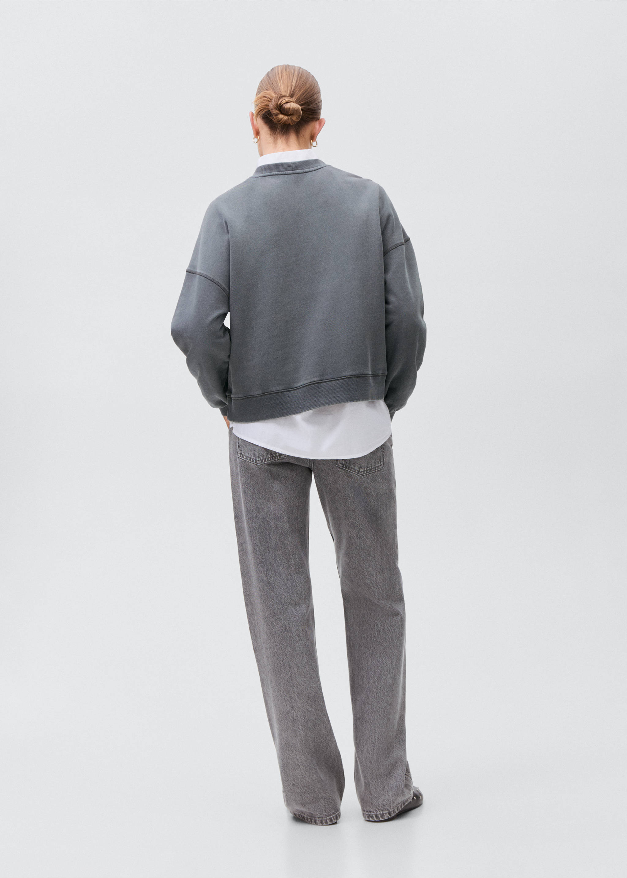 Plain cotton sweatshirt - Reverse of the article, Charcoal. Ref: 17092909-00.