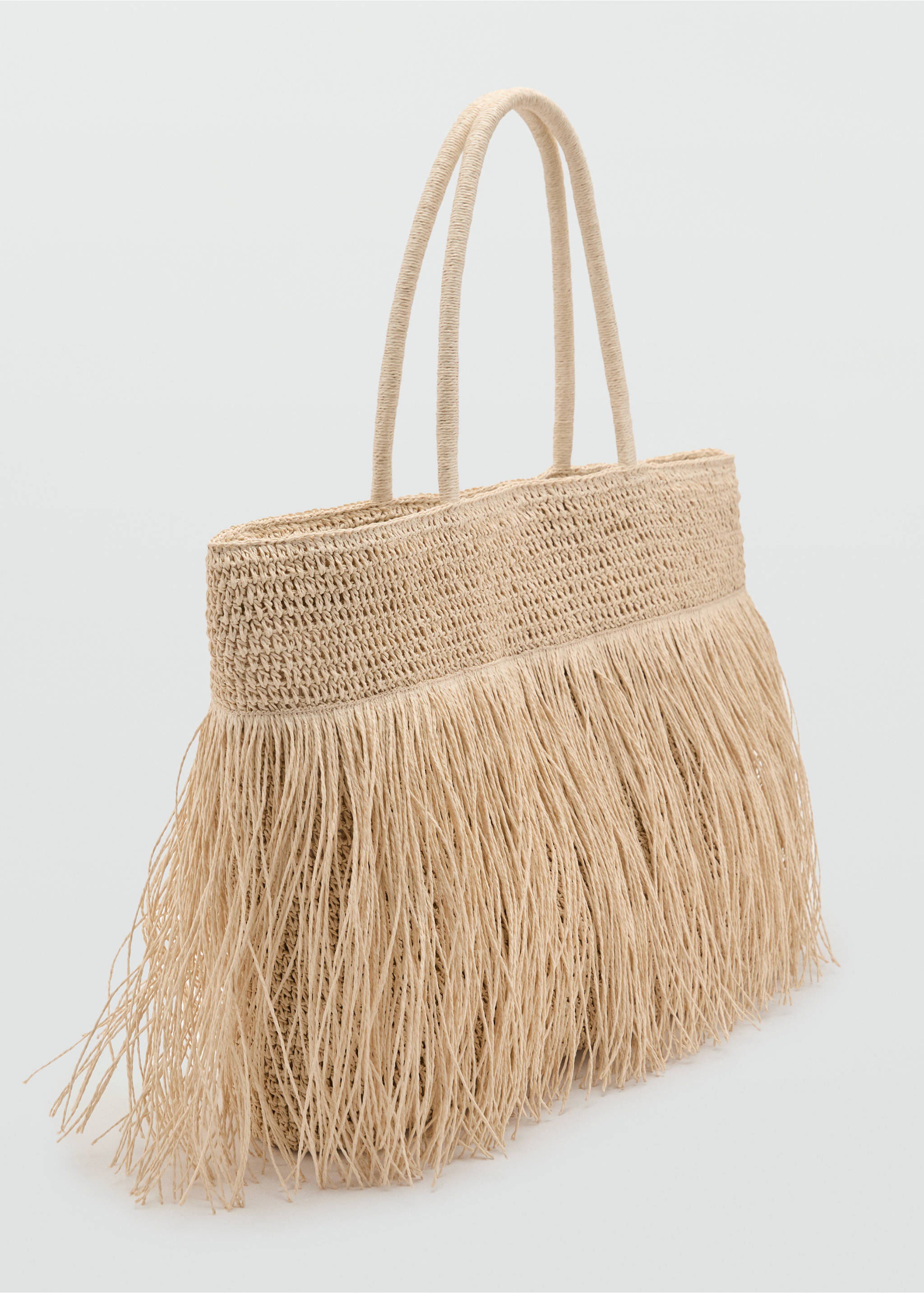 Shopper-Tasche aus Naturfaser mit Fransen - Mittlere Ansicht, Beige. Ref: 17092916-00.