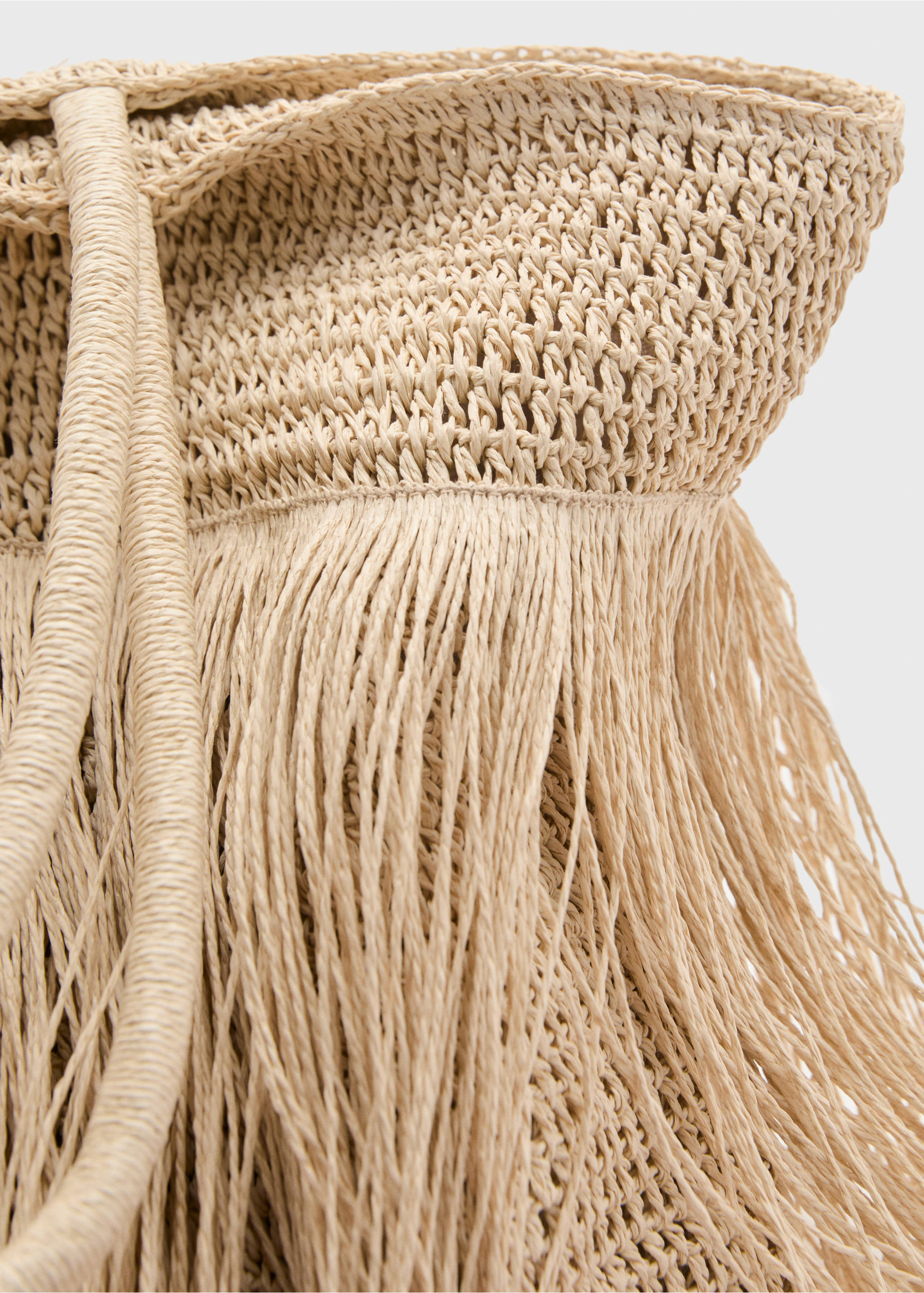 Shopper-Tasche aus Naturfaser mit Fransen - Detail des Artikels 1, Beige. Ref: 17092916-00.