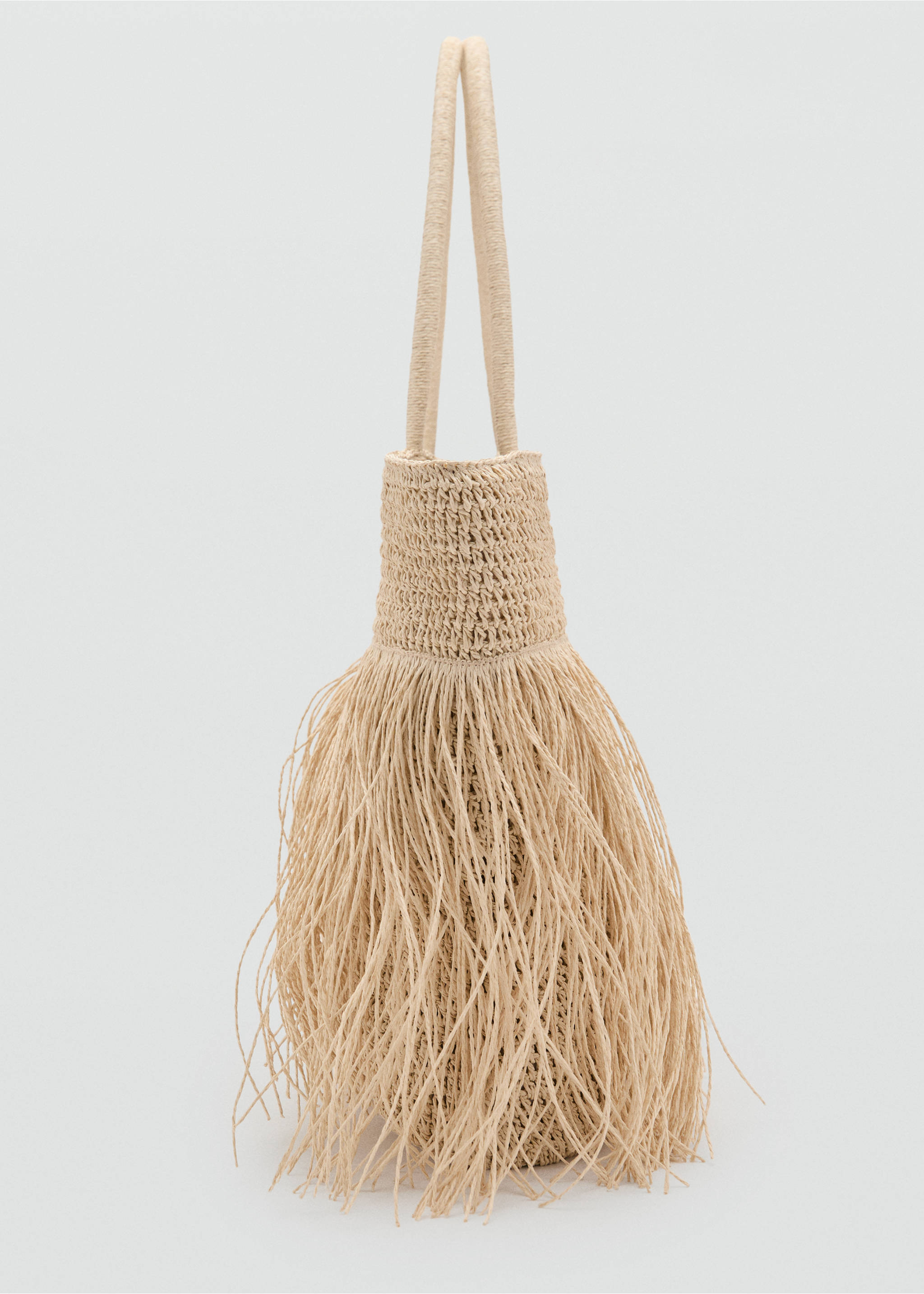 Shopper-Tasche aus Naturfaser mit Fransen - Detail des Artikels 2, Beige. Ref: 17092916-00.