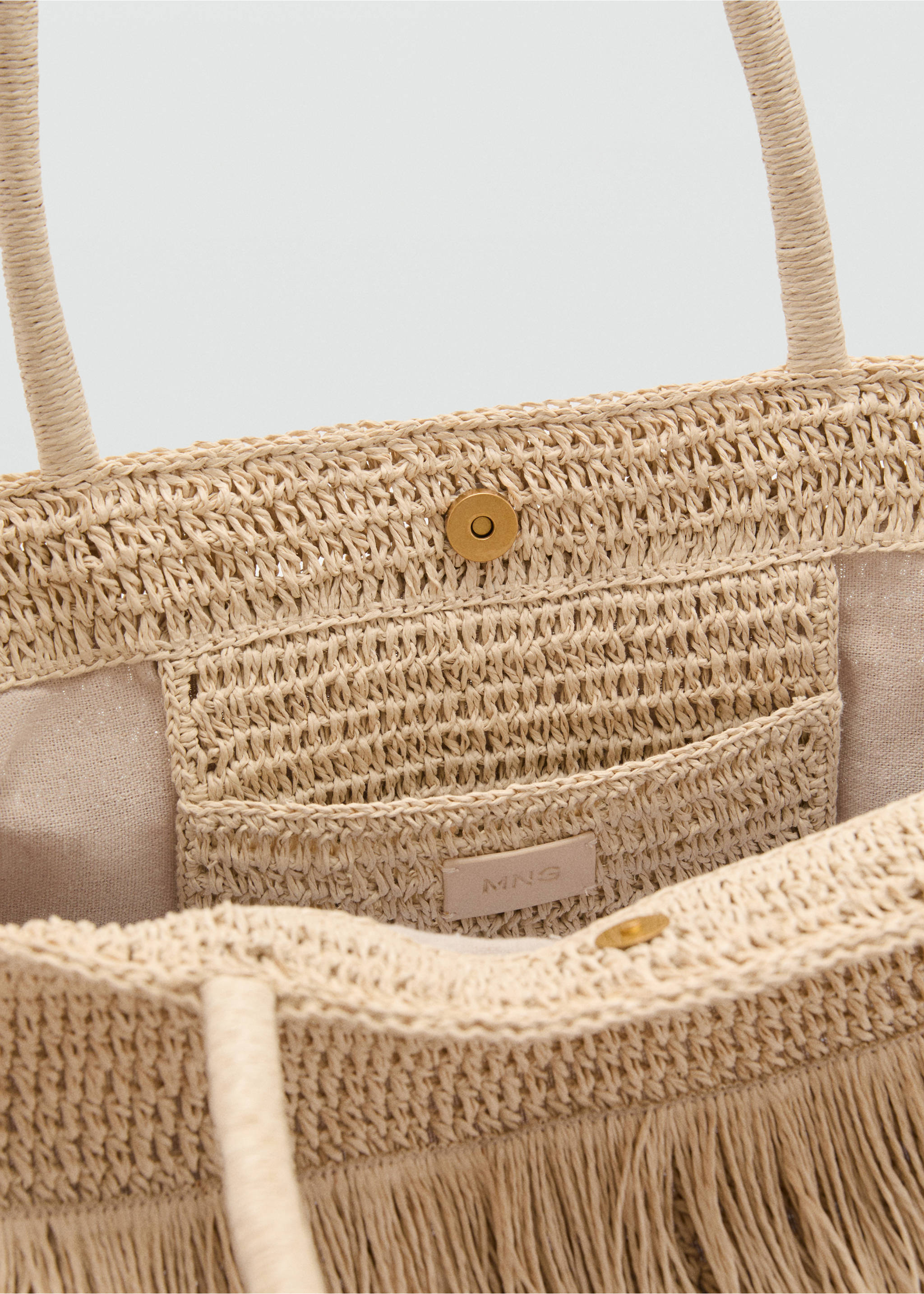 Shopper-Tasche aus Naturfaser mit Fransen - Detail des Artikels 3, Beige. Ref: 17092916-00.
