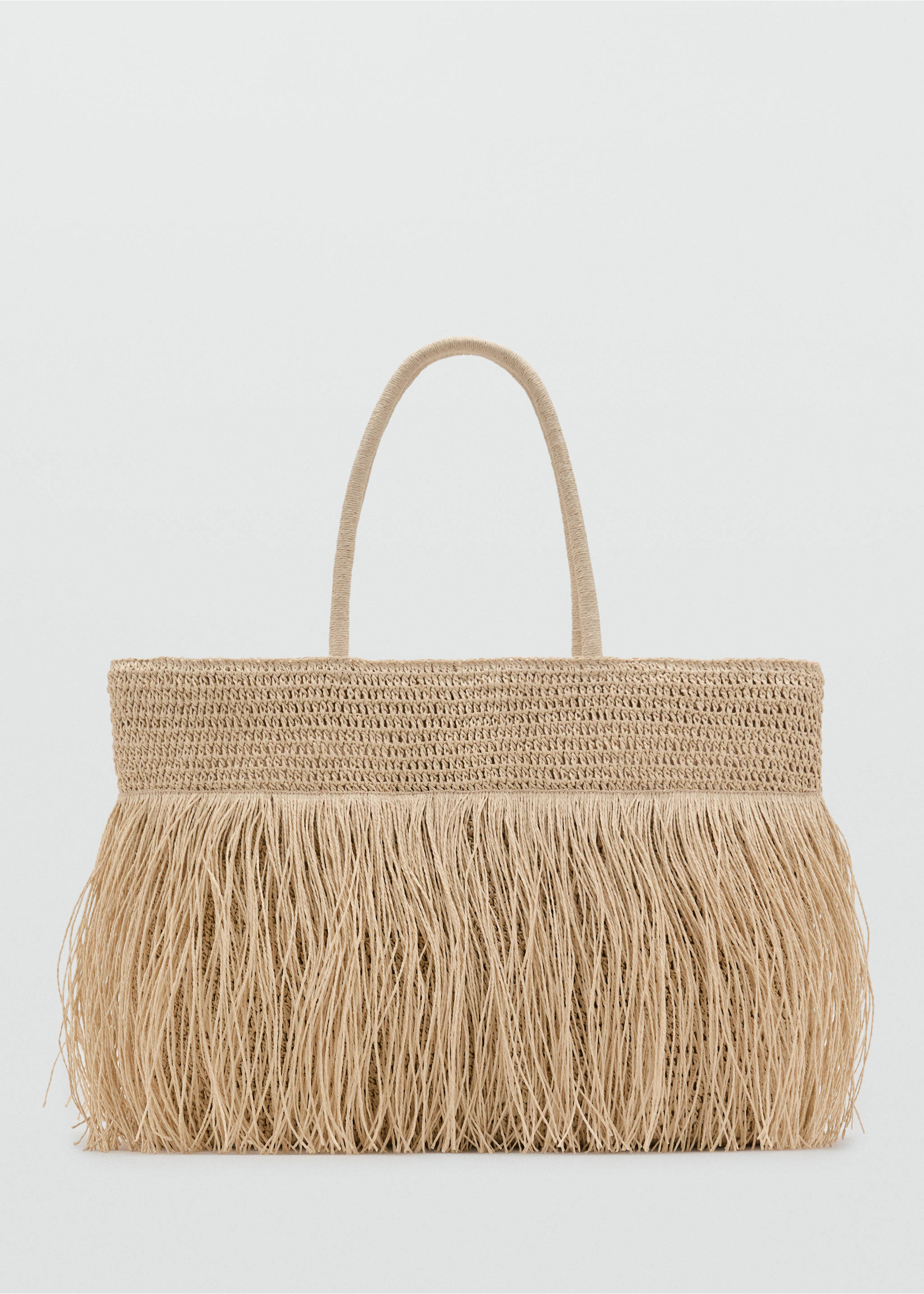 Shopper-Tasche aus Naturfaser mit Fransen - Artikel ohne Model, Beige. Ref: 17092916-00.