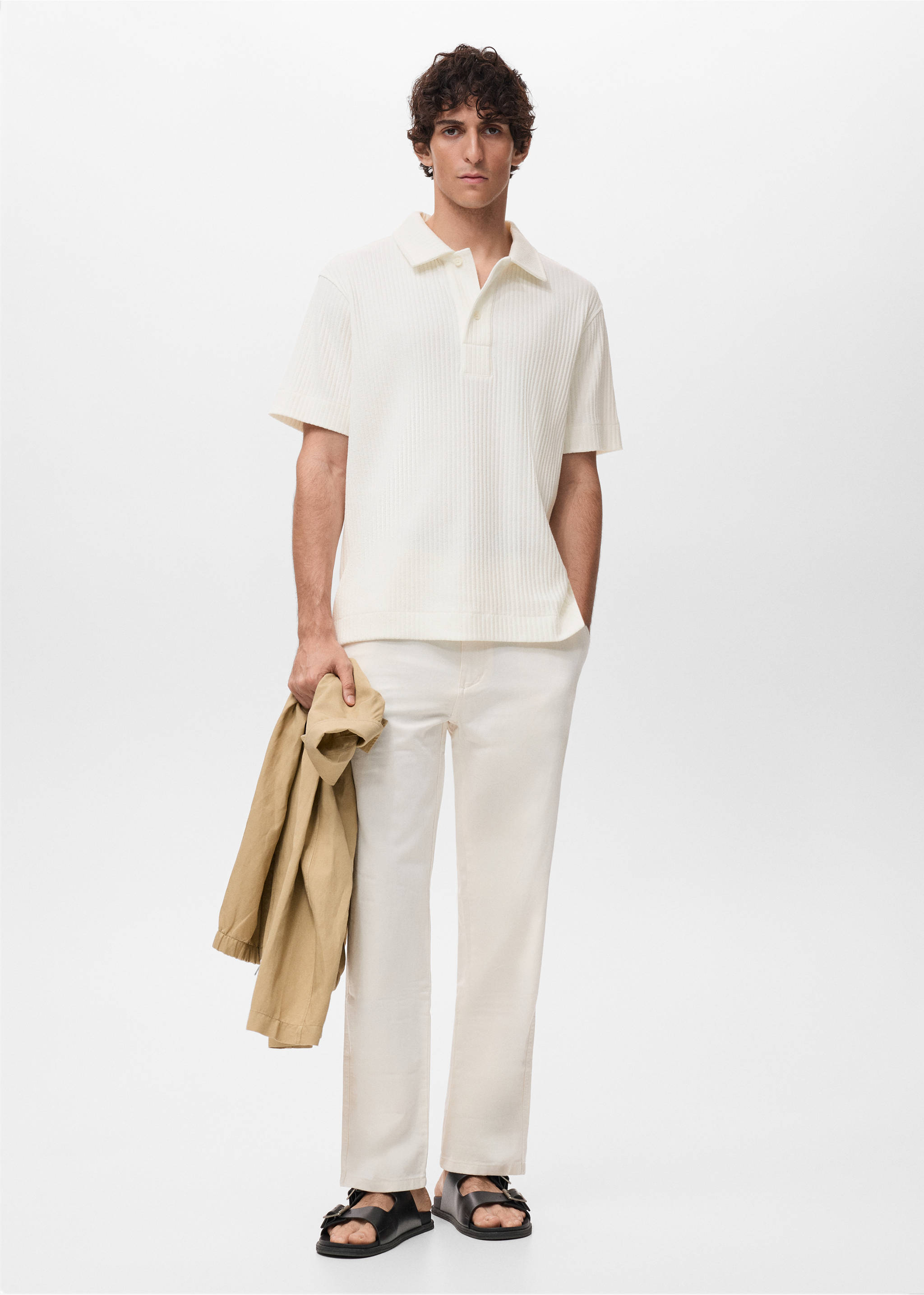 Textured knitted polo shirt - General plane, Off White. Ref: 17092921-00.