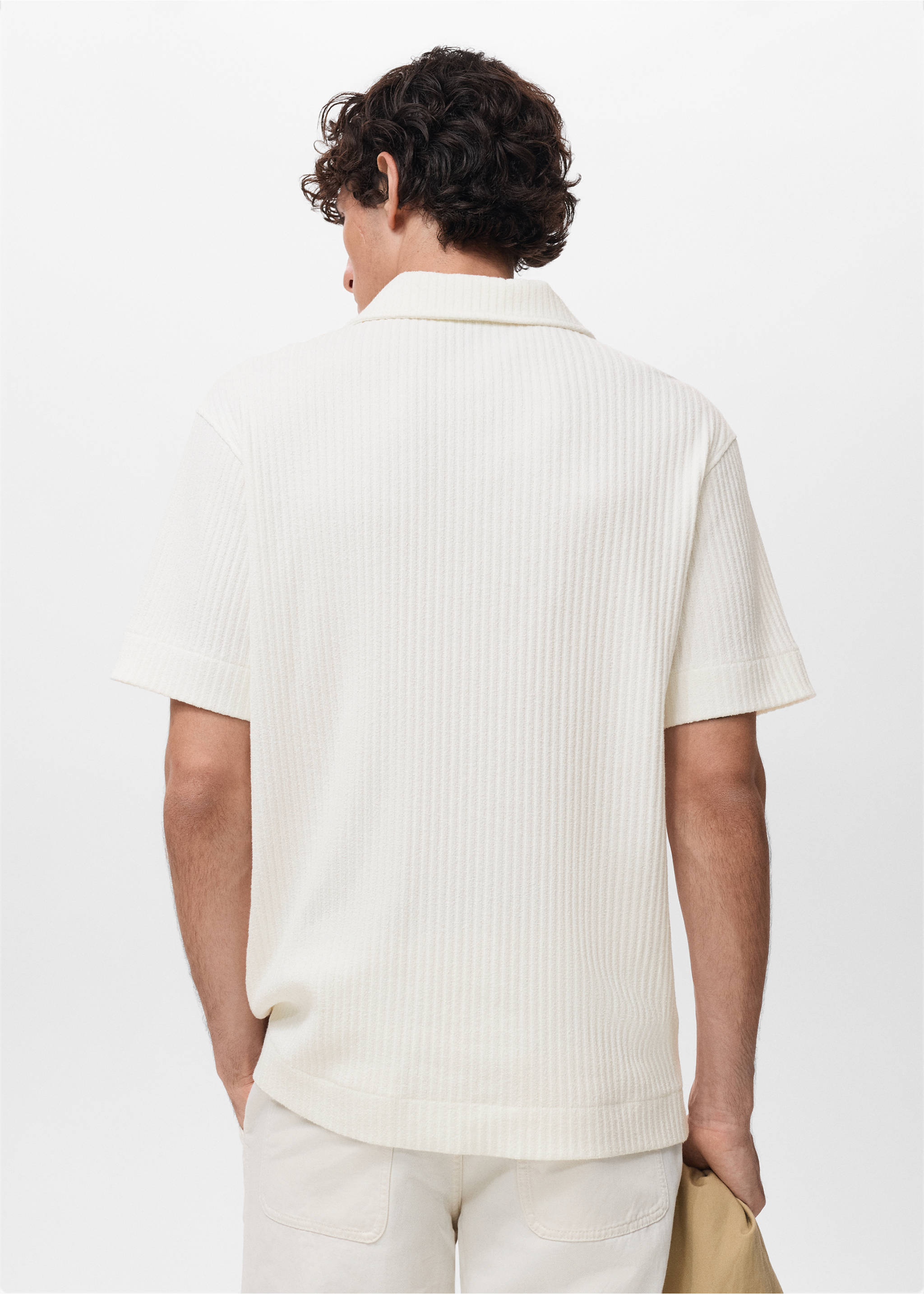 Textured knitted polo shirt - Reverse of the article, Off White. Ref: 17092921-00.