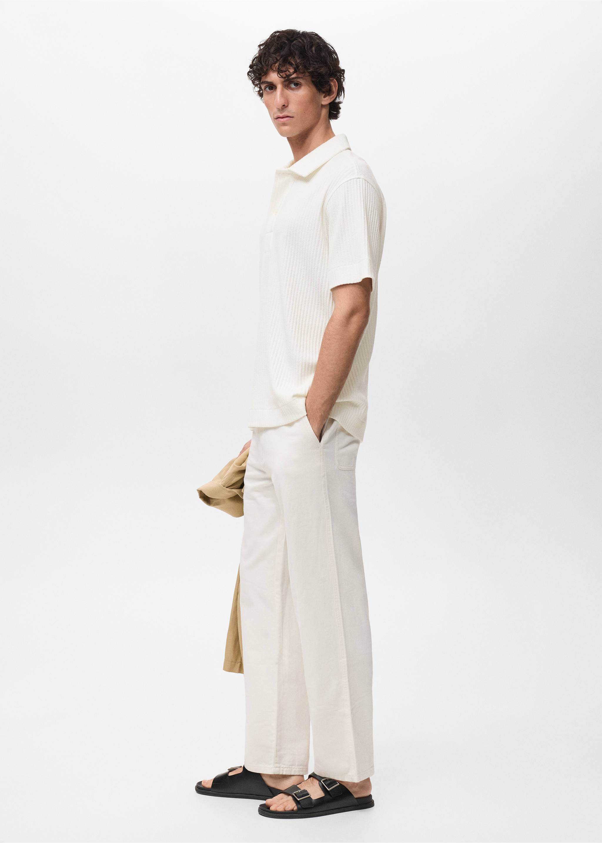 Textured knitted polo shirt - Details of the article 2, Off White. Ref: 17092921-00.