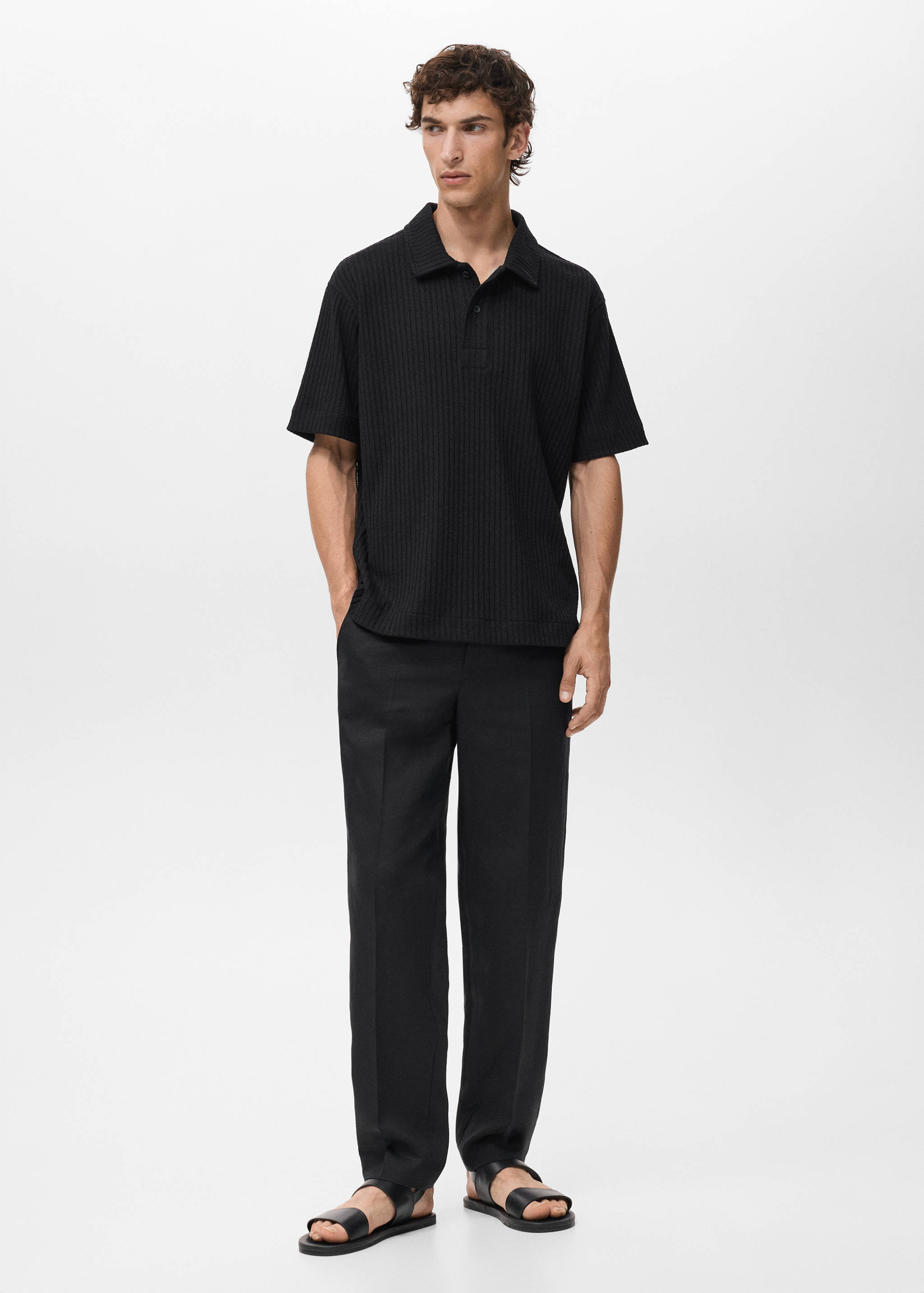 Textured knitted polo shirt - General plane