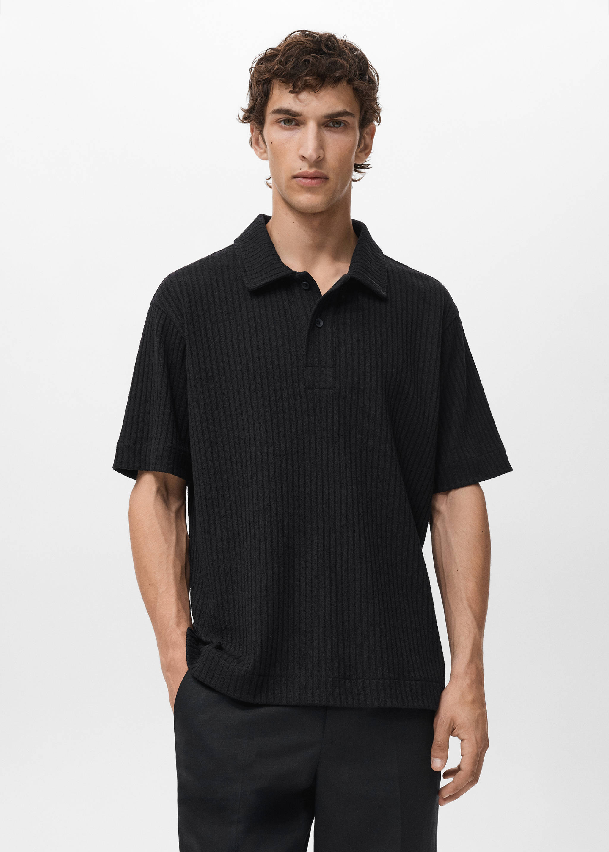 Textured knitted polo shirt - Medium plane