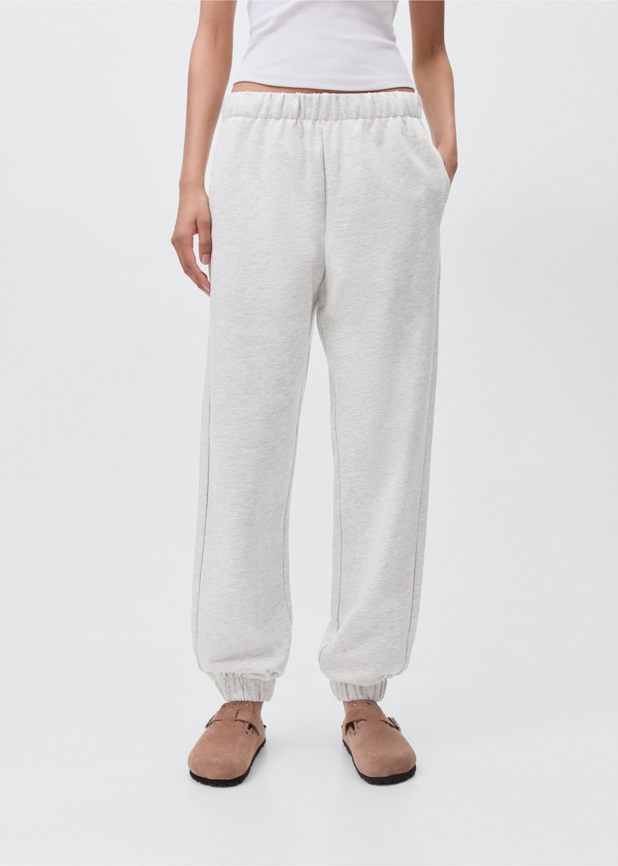 Cotton joggers with elastic waist - Details of the article 6, Light Heather Grey. Ref: 17092925-00.