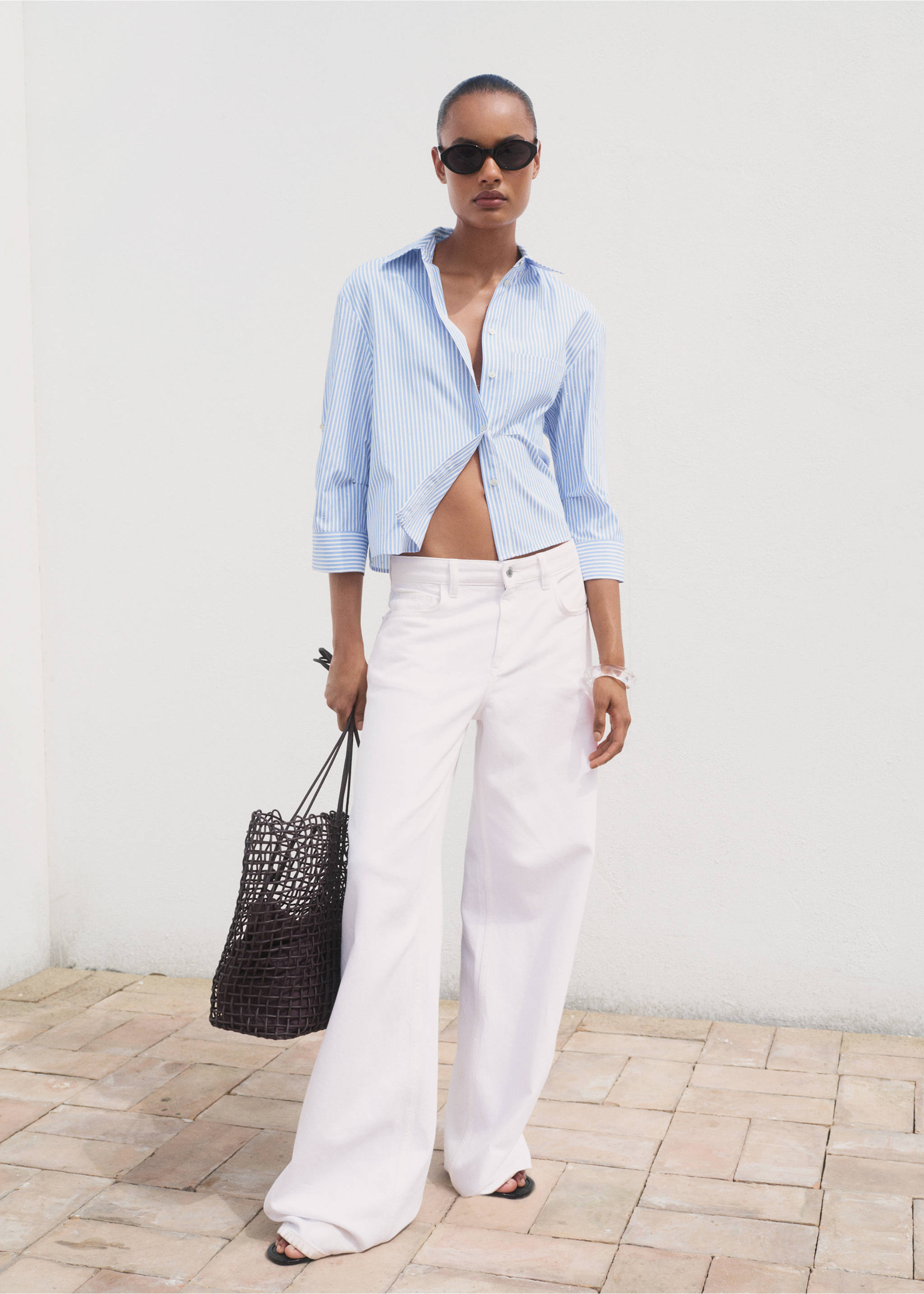 Chemise crop strass - Plan général, Bleu. Ref: 17092927-00.