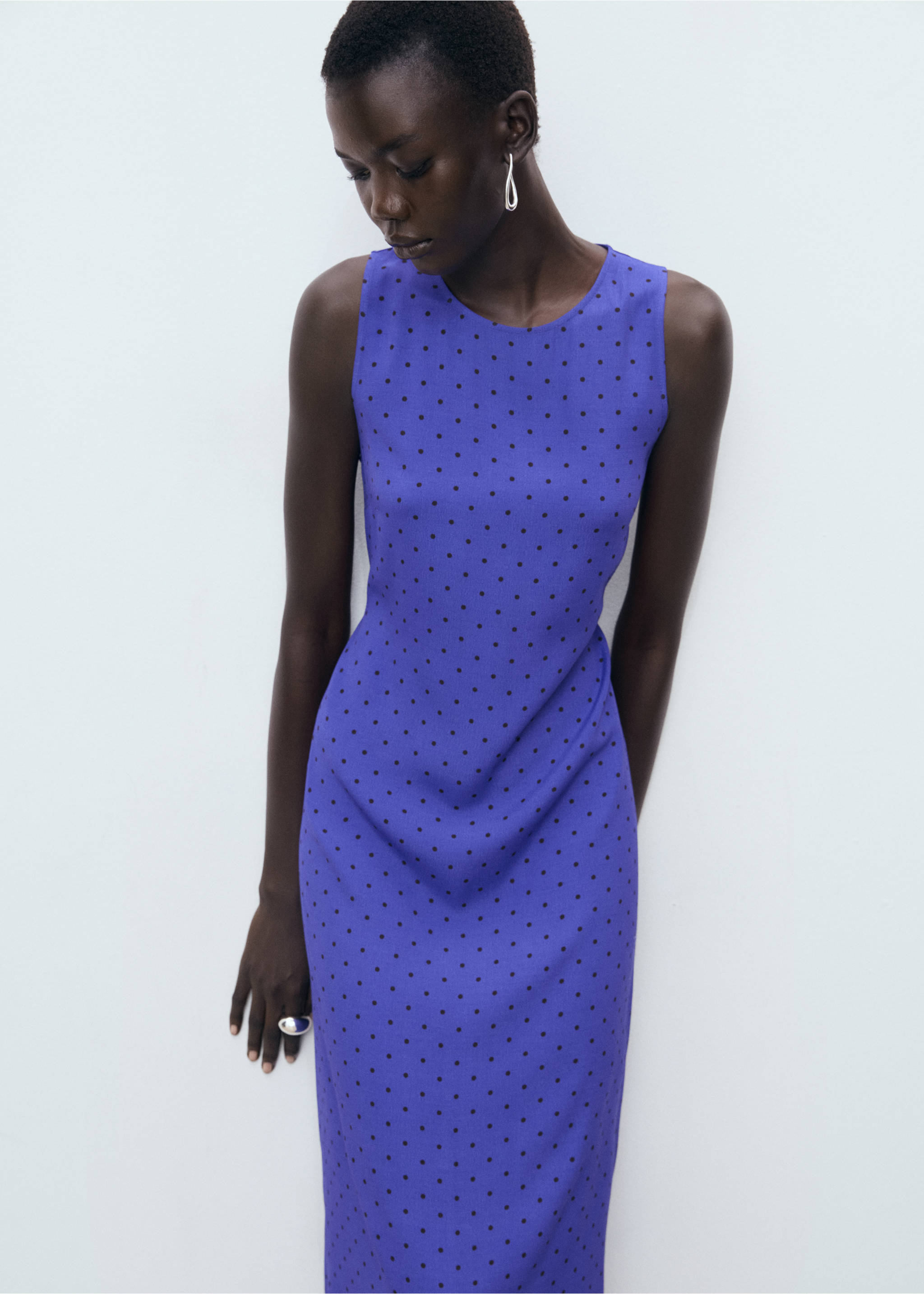 Polka-dot dress with bow - Medium plane, Blue. Ref: 17092928-00.