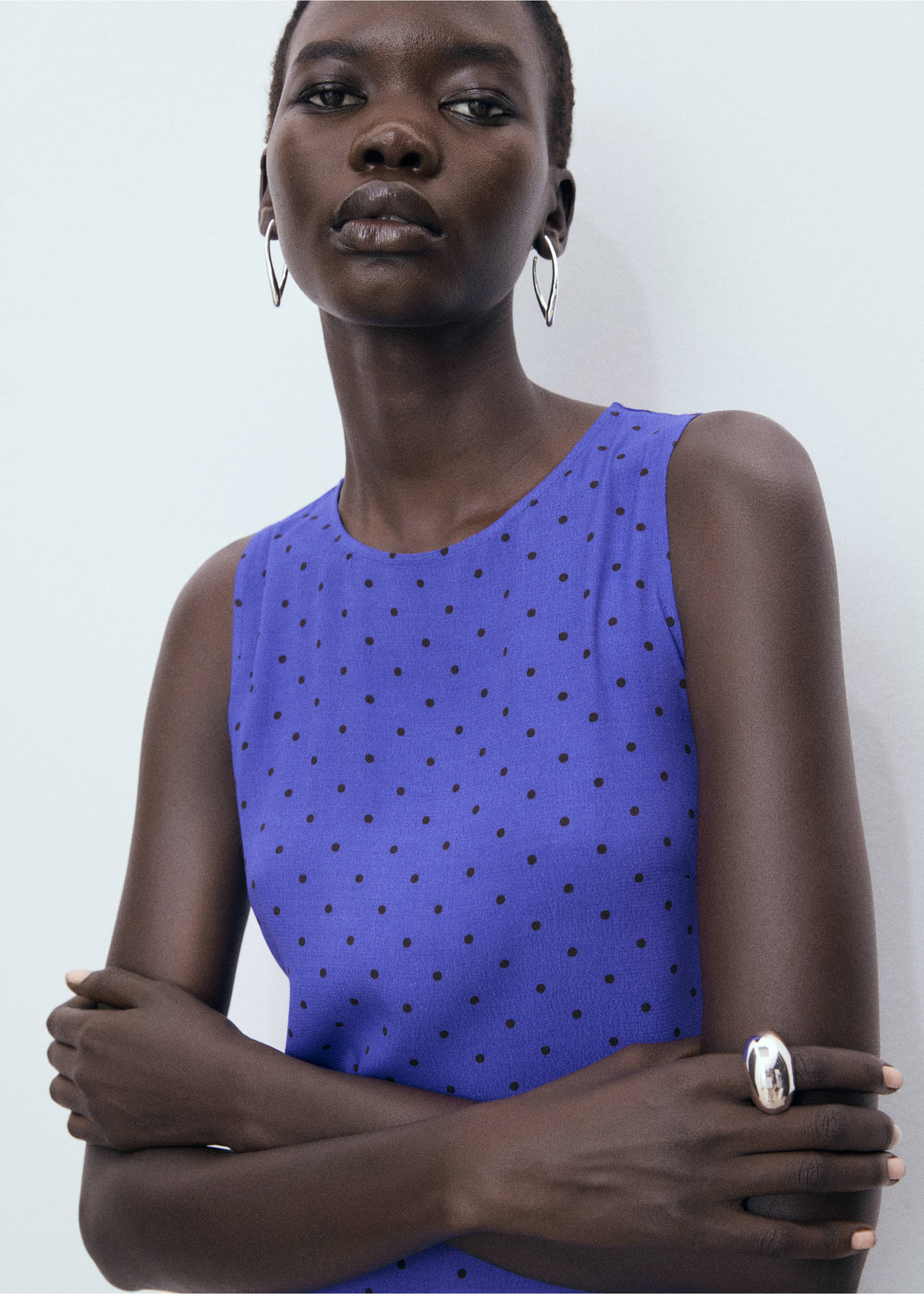 Polka-dot dress with bow - Details of the article 1, Blue. Ref: 17092928-00.
