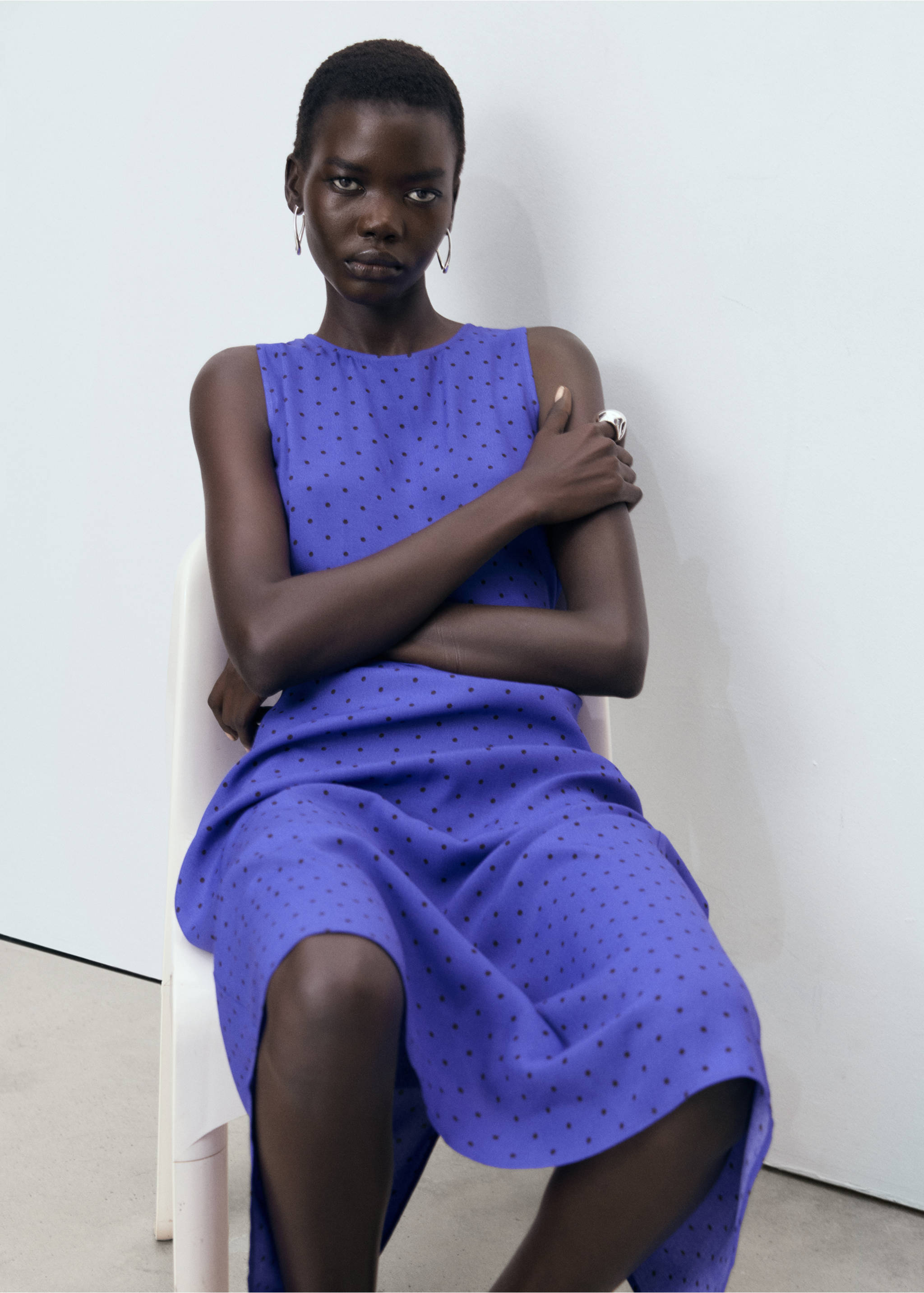 Polka-dot dress with bow - Details of the article 2, Blue. Ref: 17092928-00.