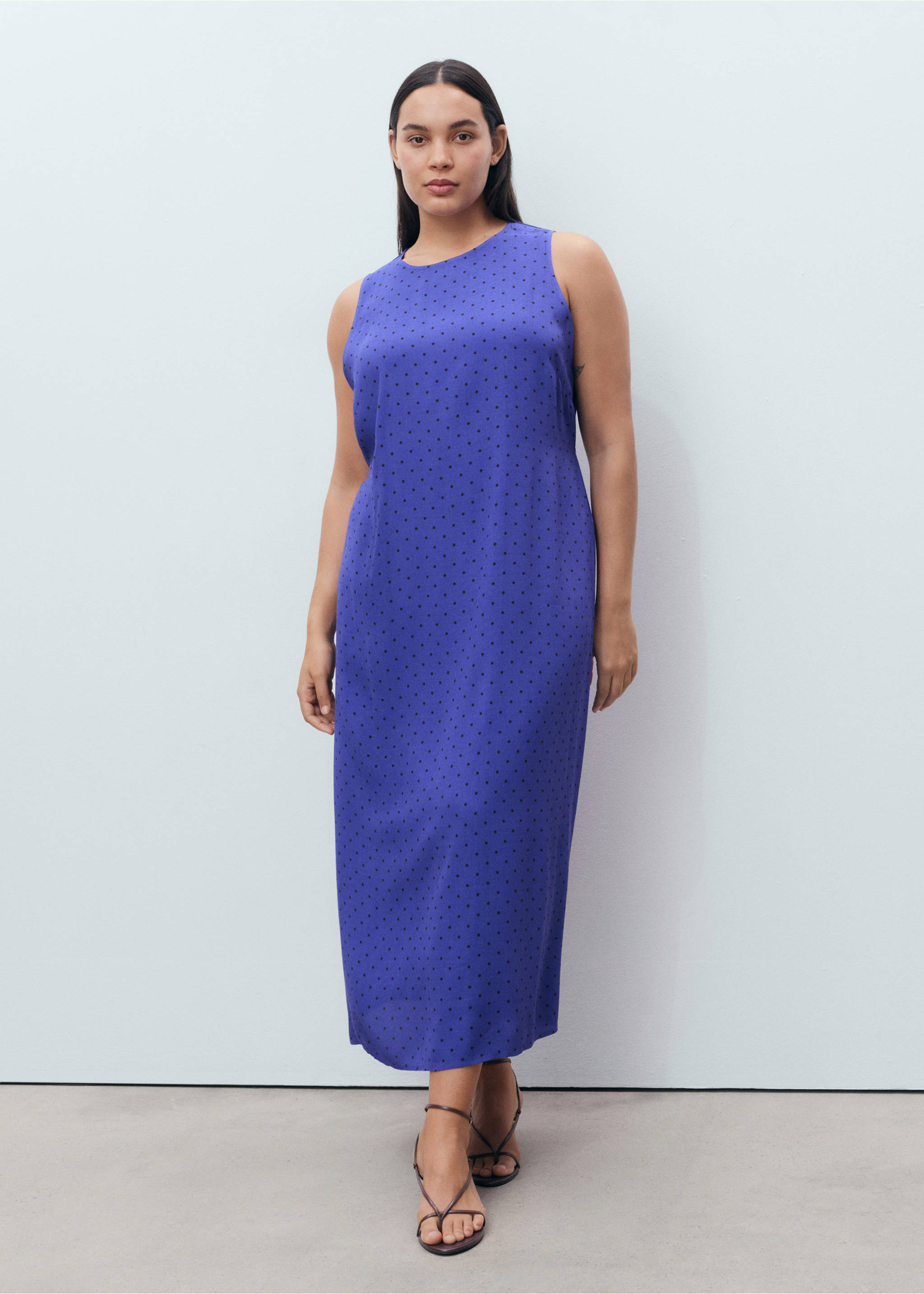 Polka-dot dress with bow - Details of the article 3, Blue. Ref: 17092928-00.