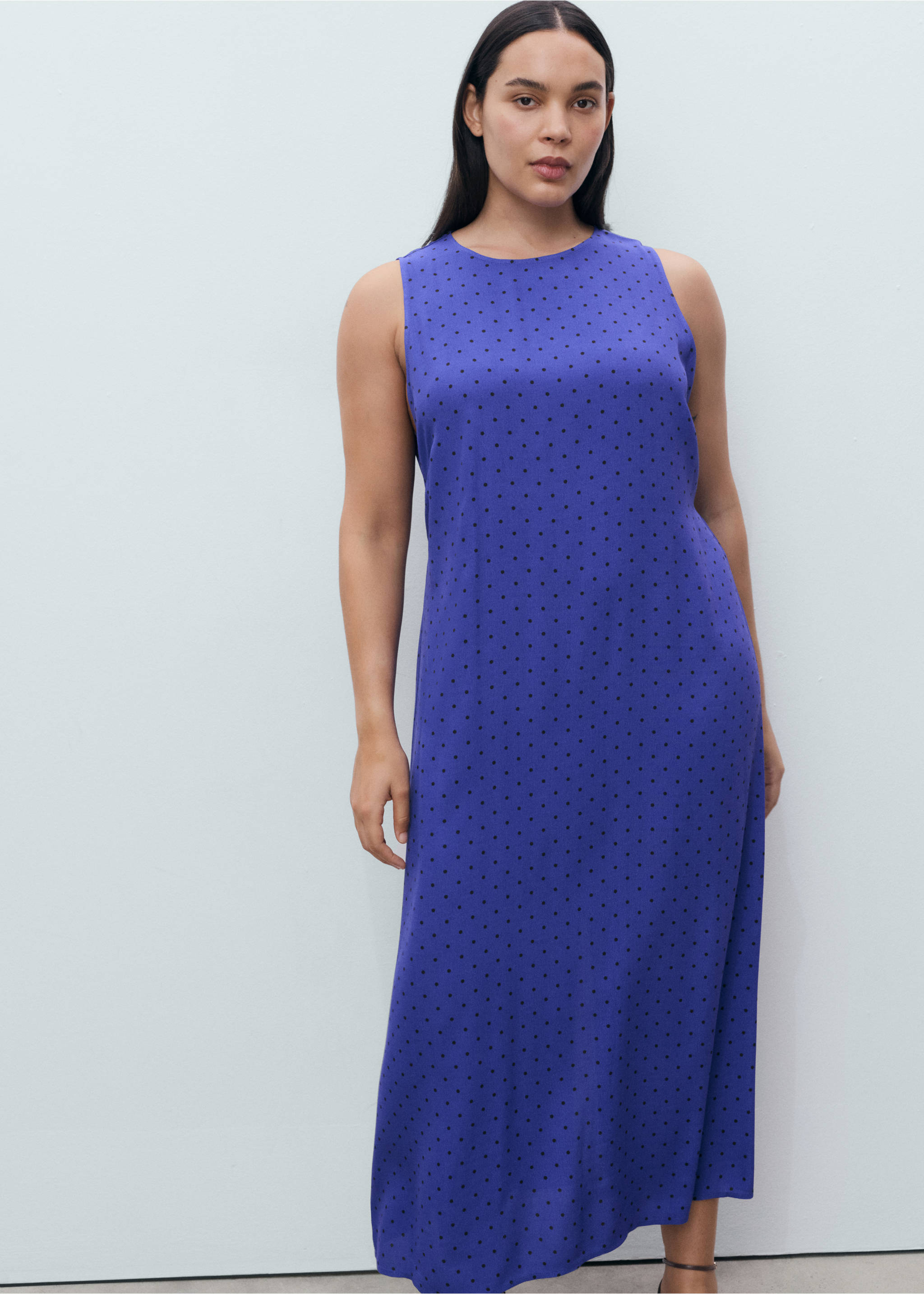 Polka-dot dress with bow - Details of the article 5, Blue. Ref: 17092928-00.