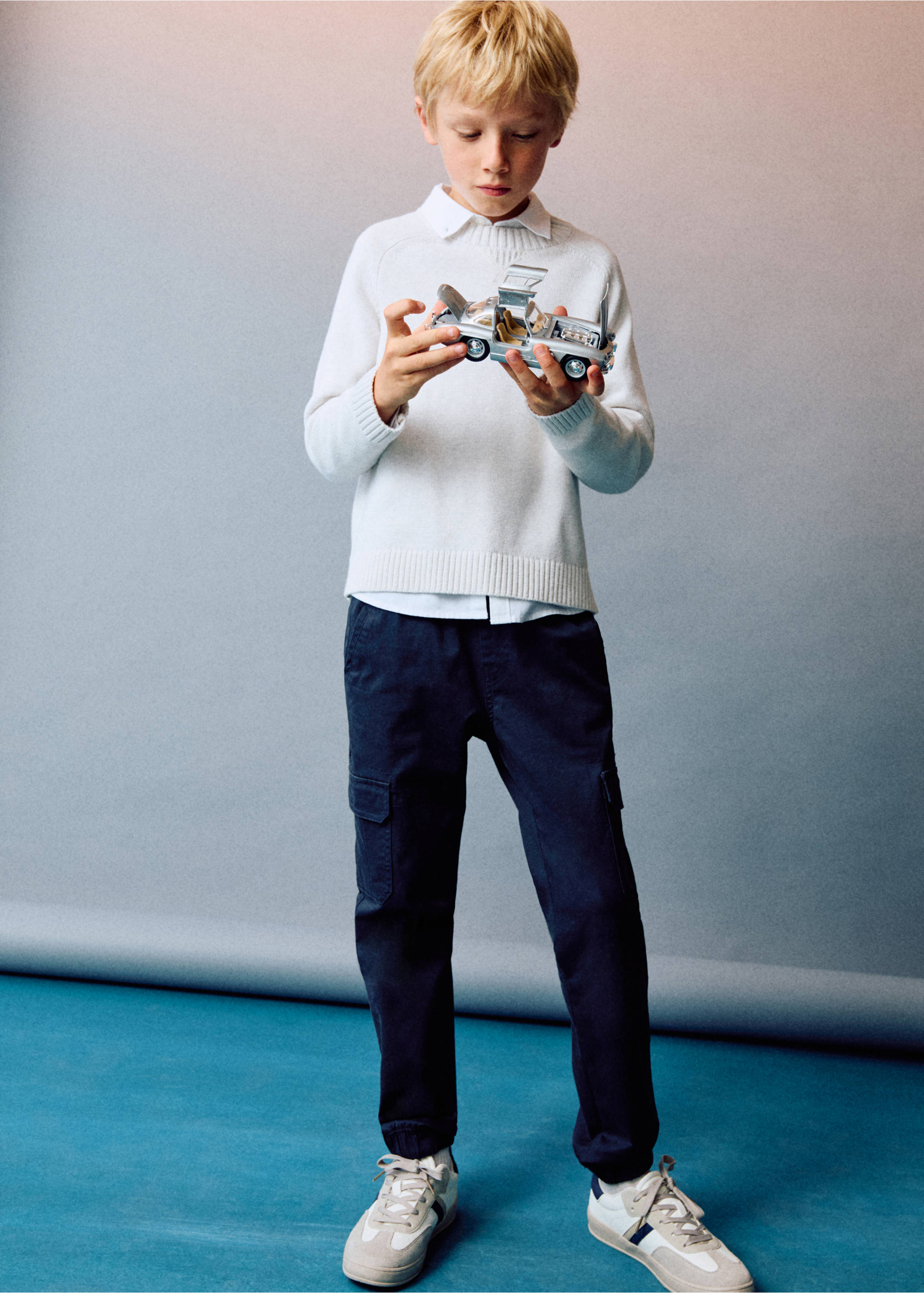 Knitted cotton sweater - Details of the article 3, Light/Pastel Grey. Ref: 17093277-00.