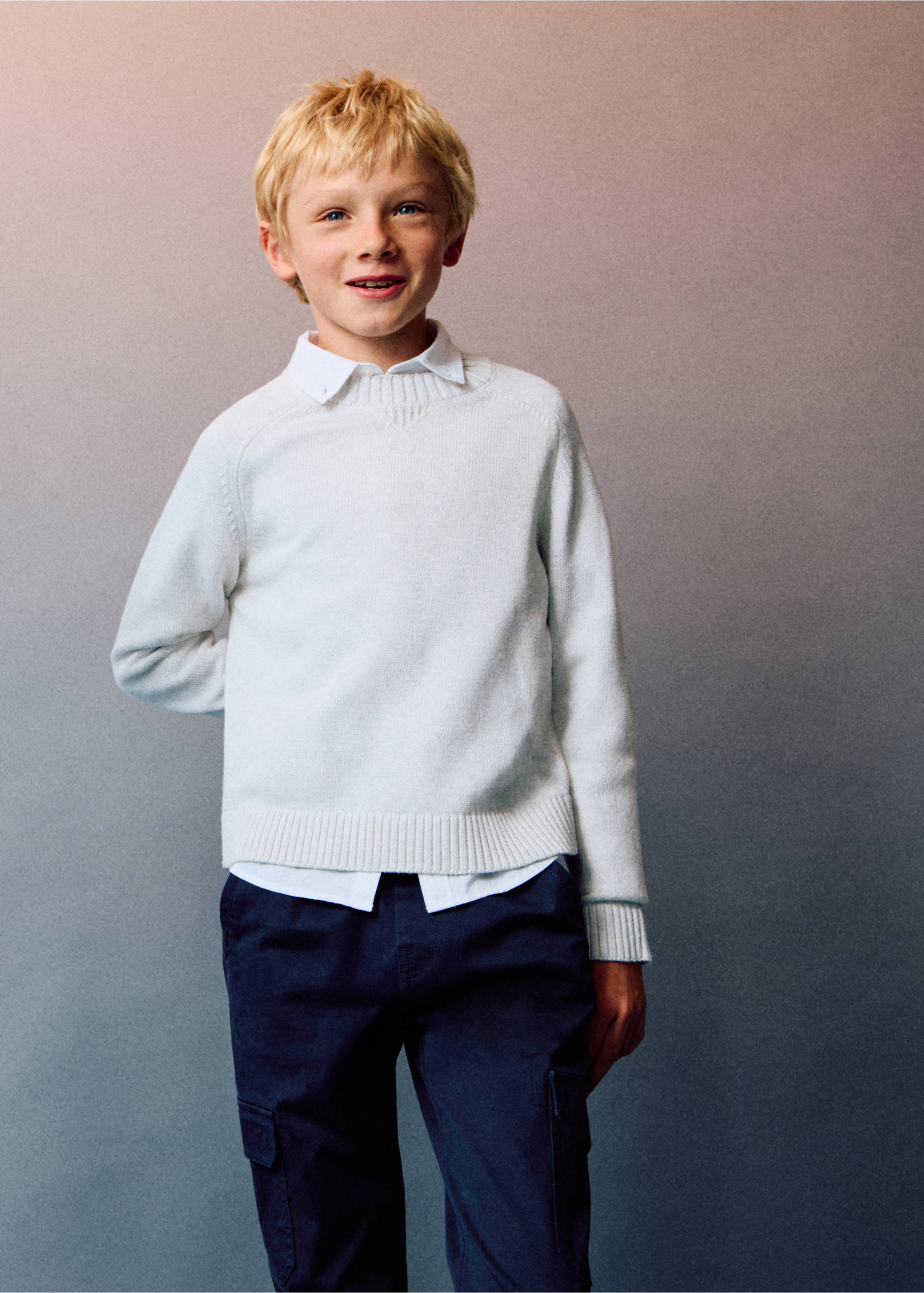 Knitted cotton sweater - Details of the article 5, Light/Pastel Grey. Ref: 17093277-00.