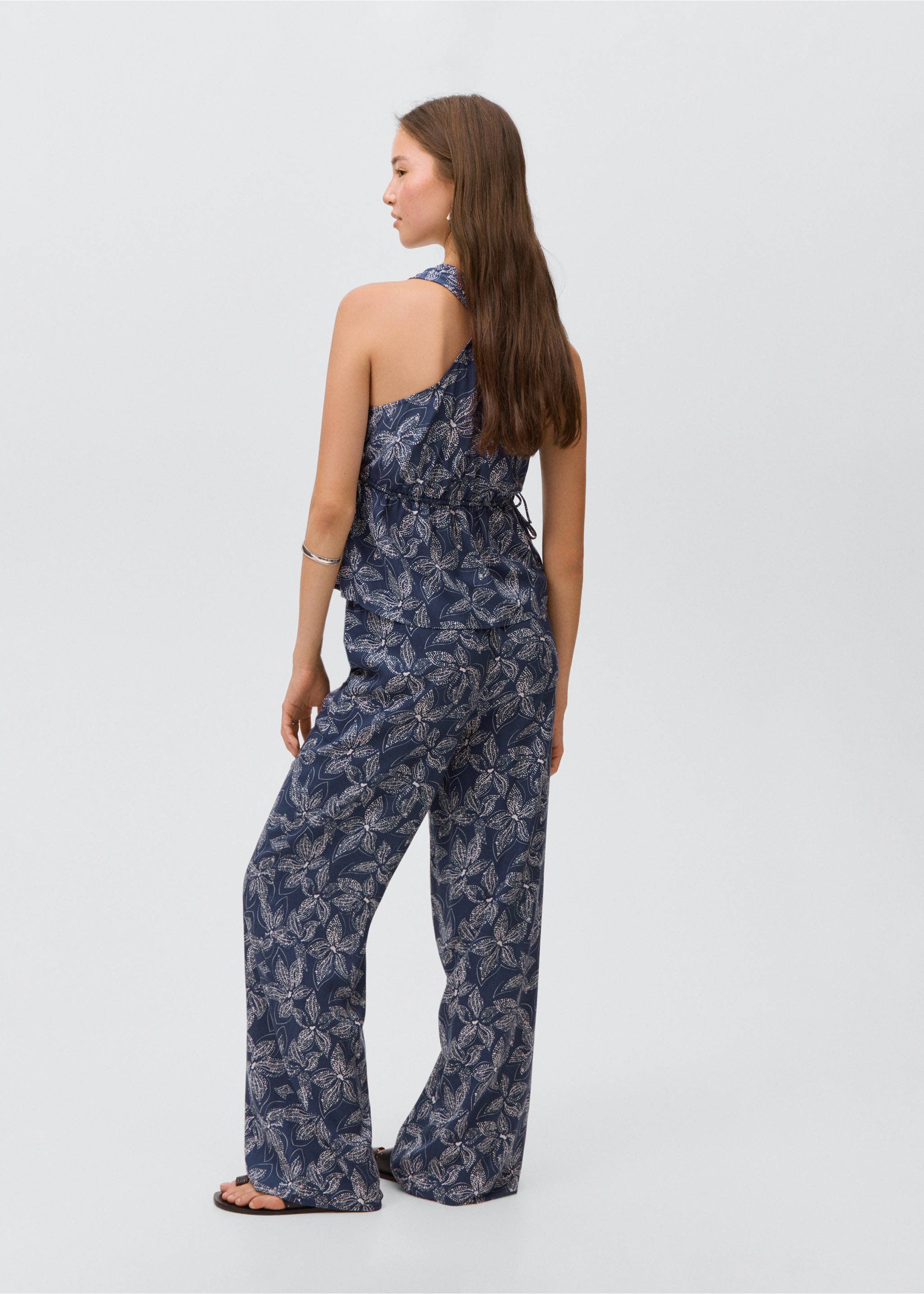 Flower print trousers - Reverse of the article, Navy. Ref: 17093289-00.