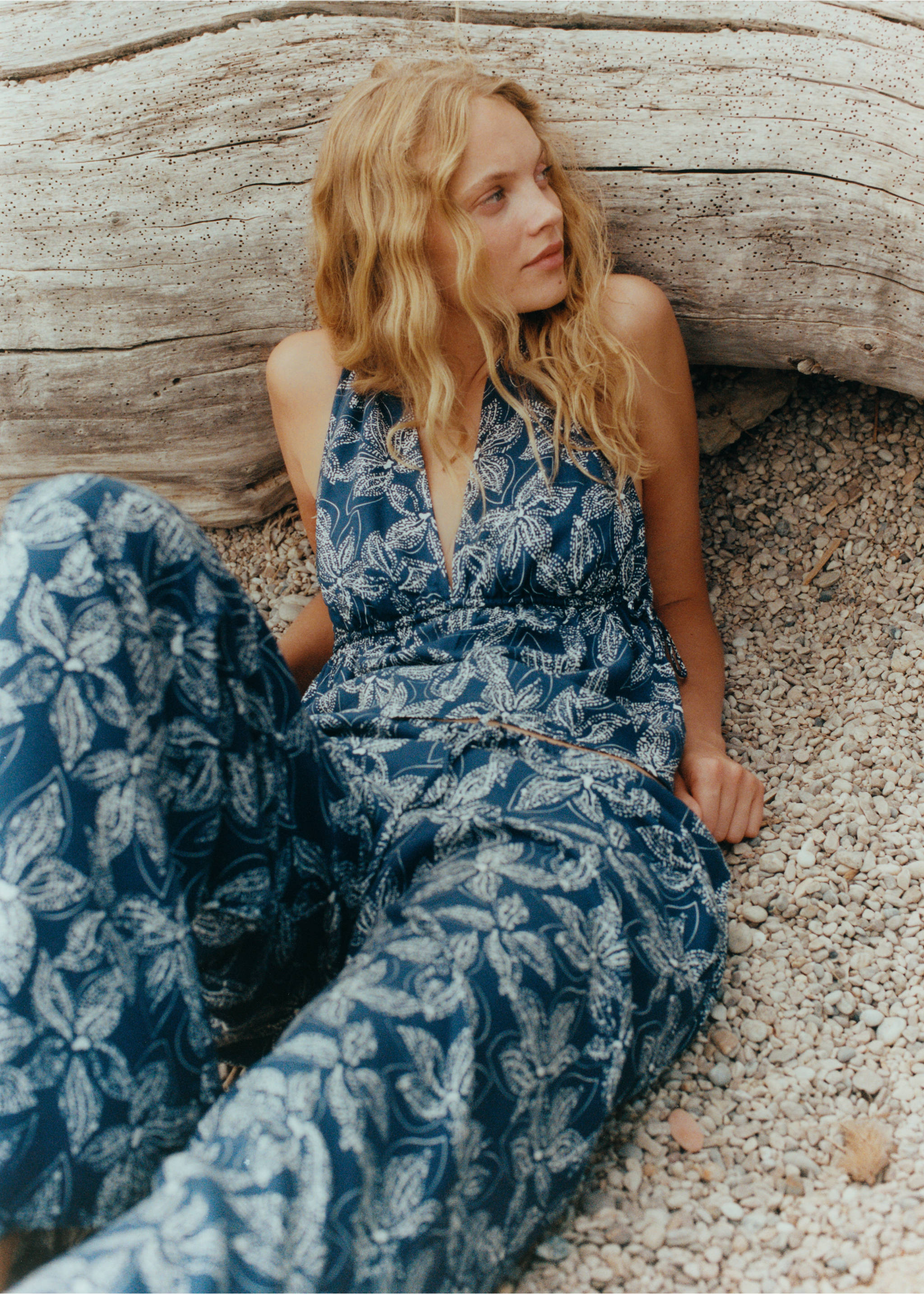 Flower print trousers - Details of the article 5, Navy. Ref: 17093289-00.