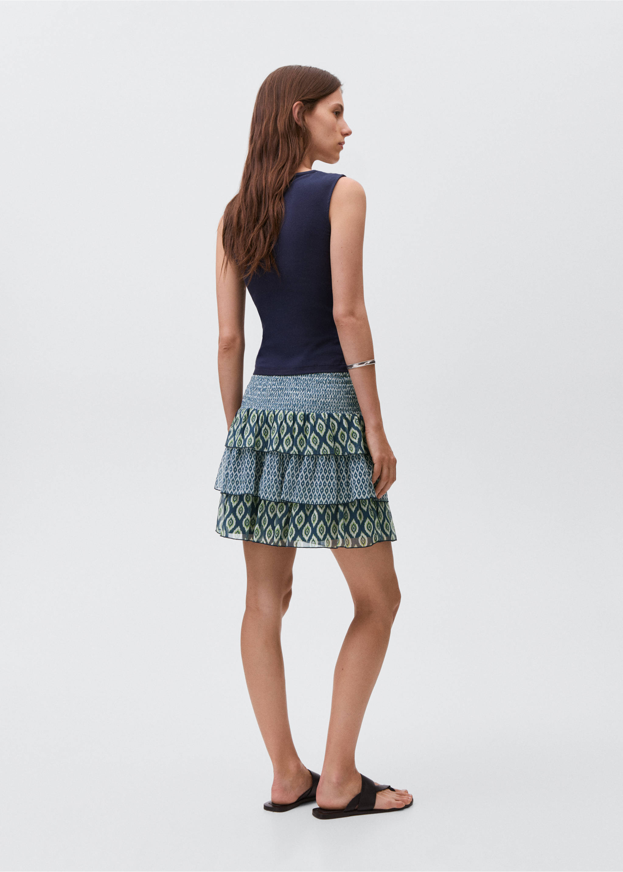 Printed ruffle skirt - Reverse of the article, Navy. Ref: 17093295-00.