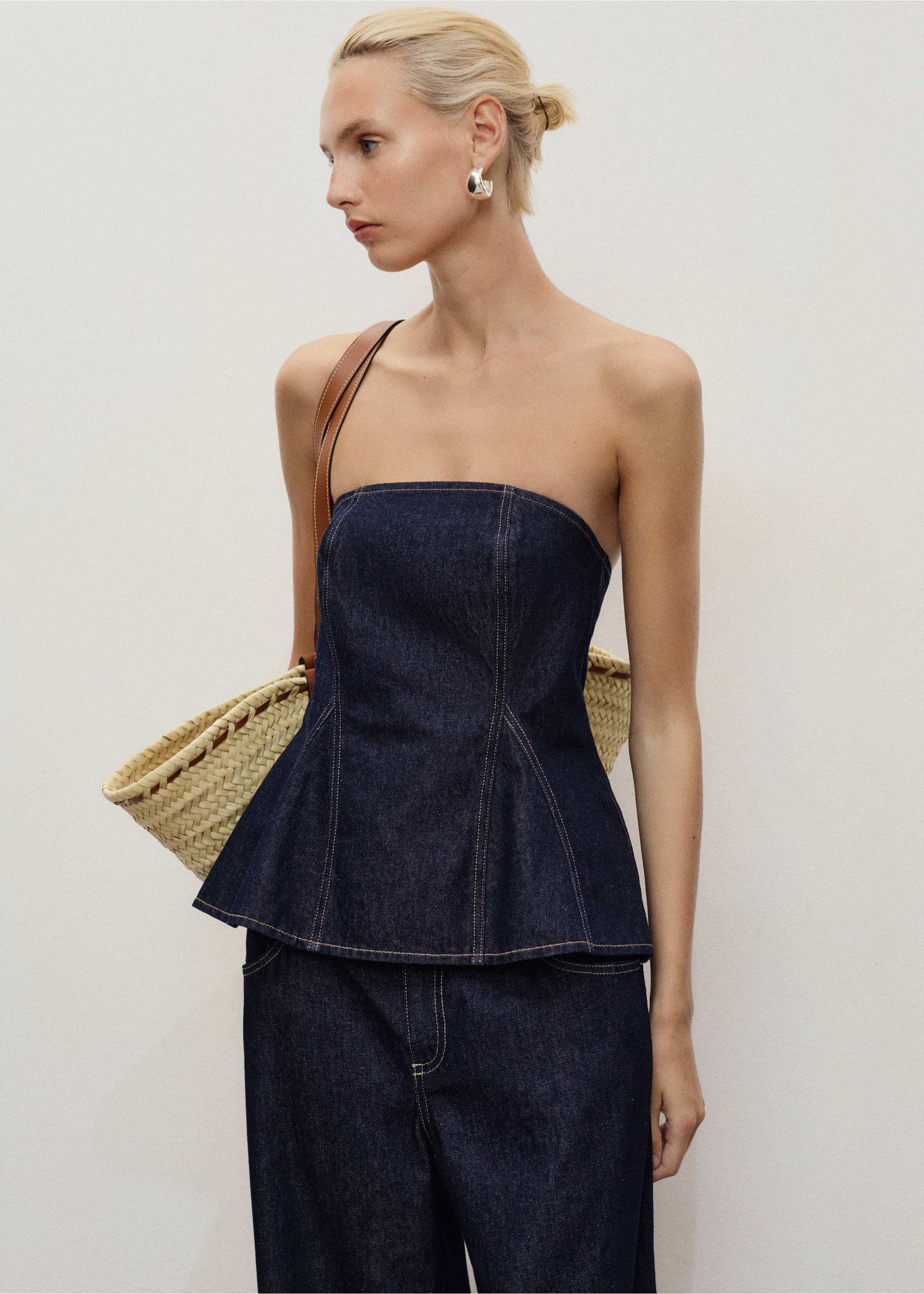 Denim peplum top - Medium plane, Open Blue. Ref: 17093324-00.