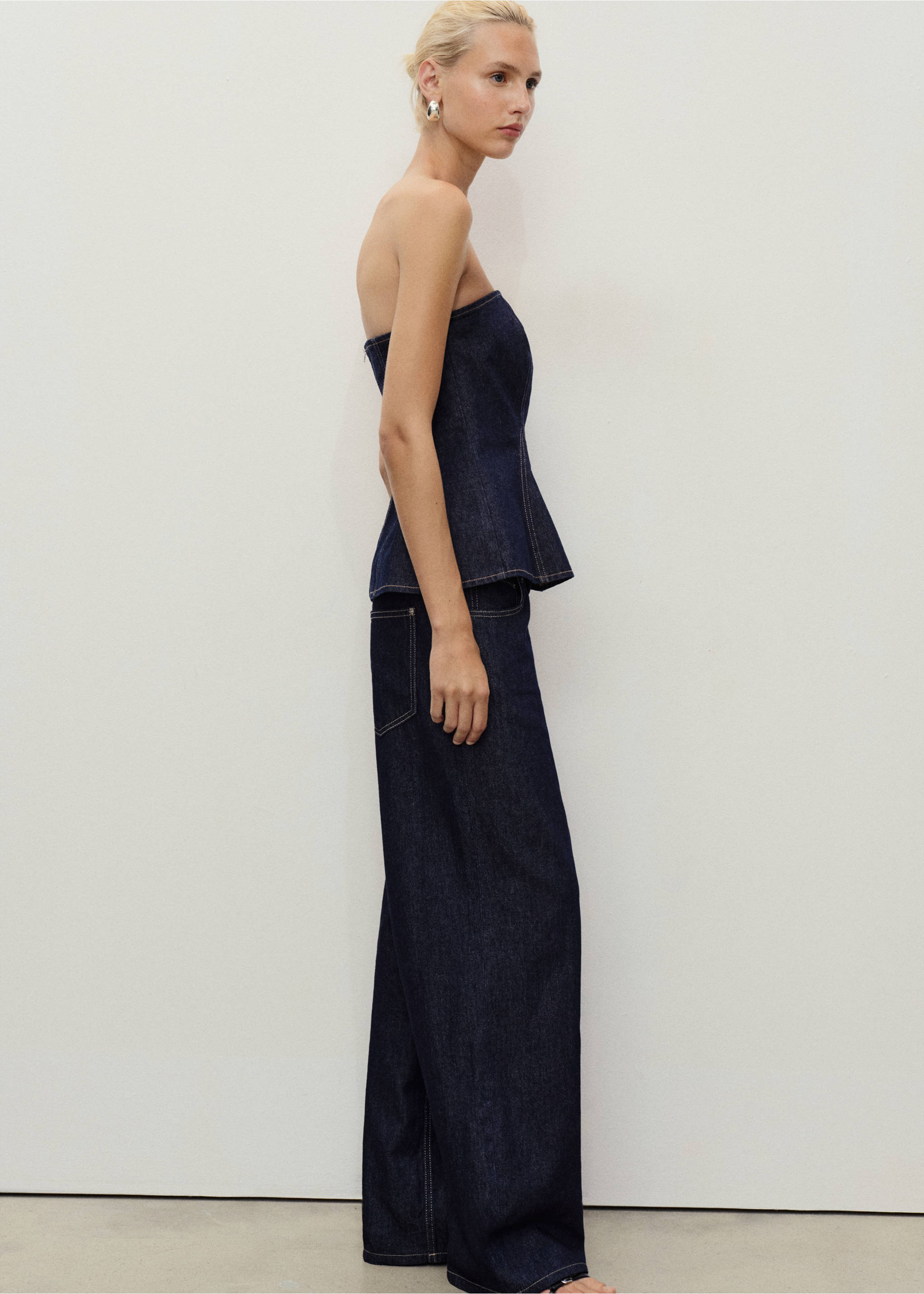 Denim peplum top - Details of the article 6, Open Blue. Ref: 17093324-00.