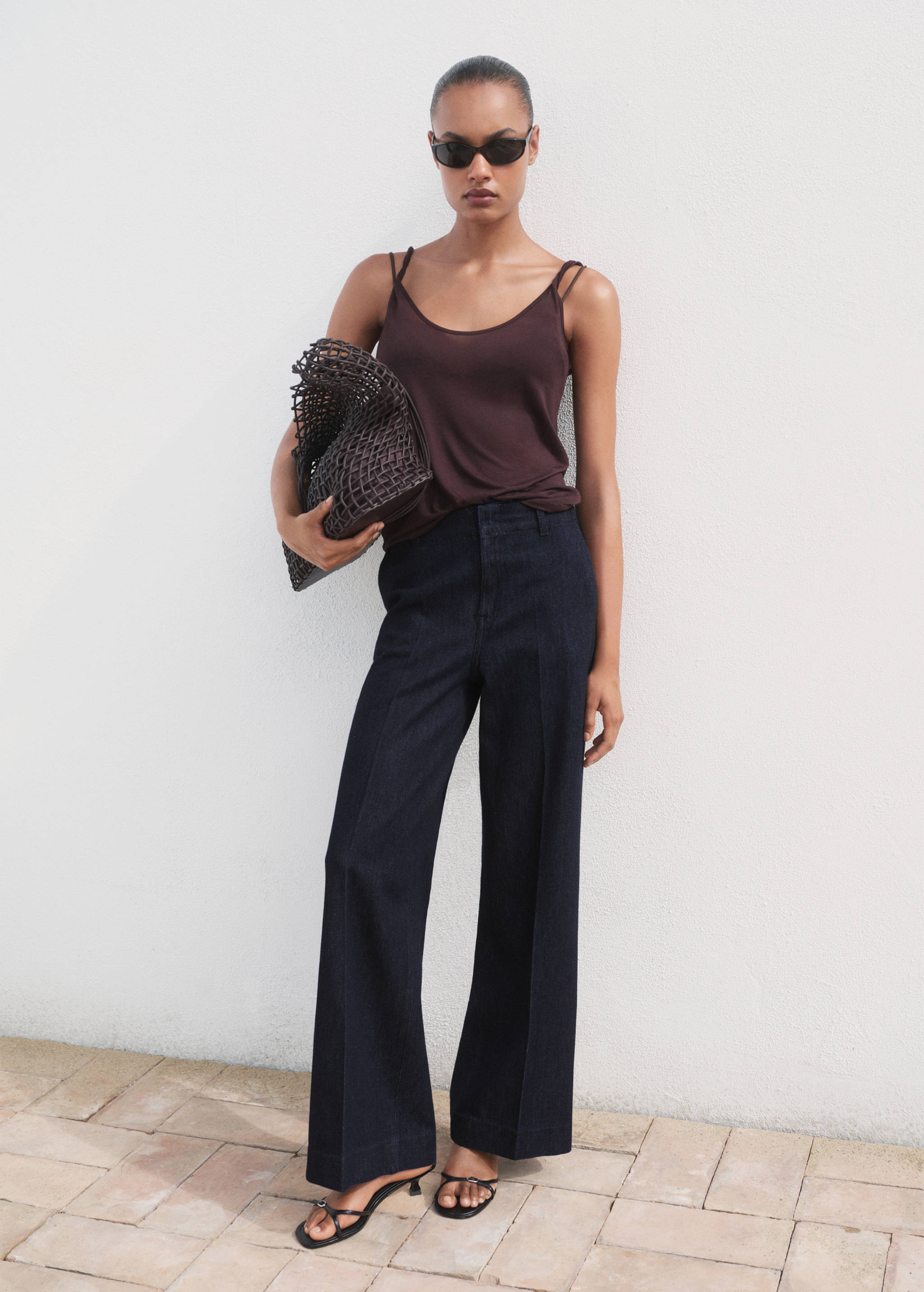 High-waisted wideleg denim broek - Overzichtstekening