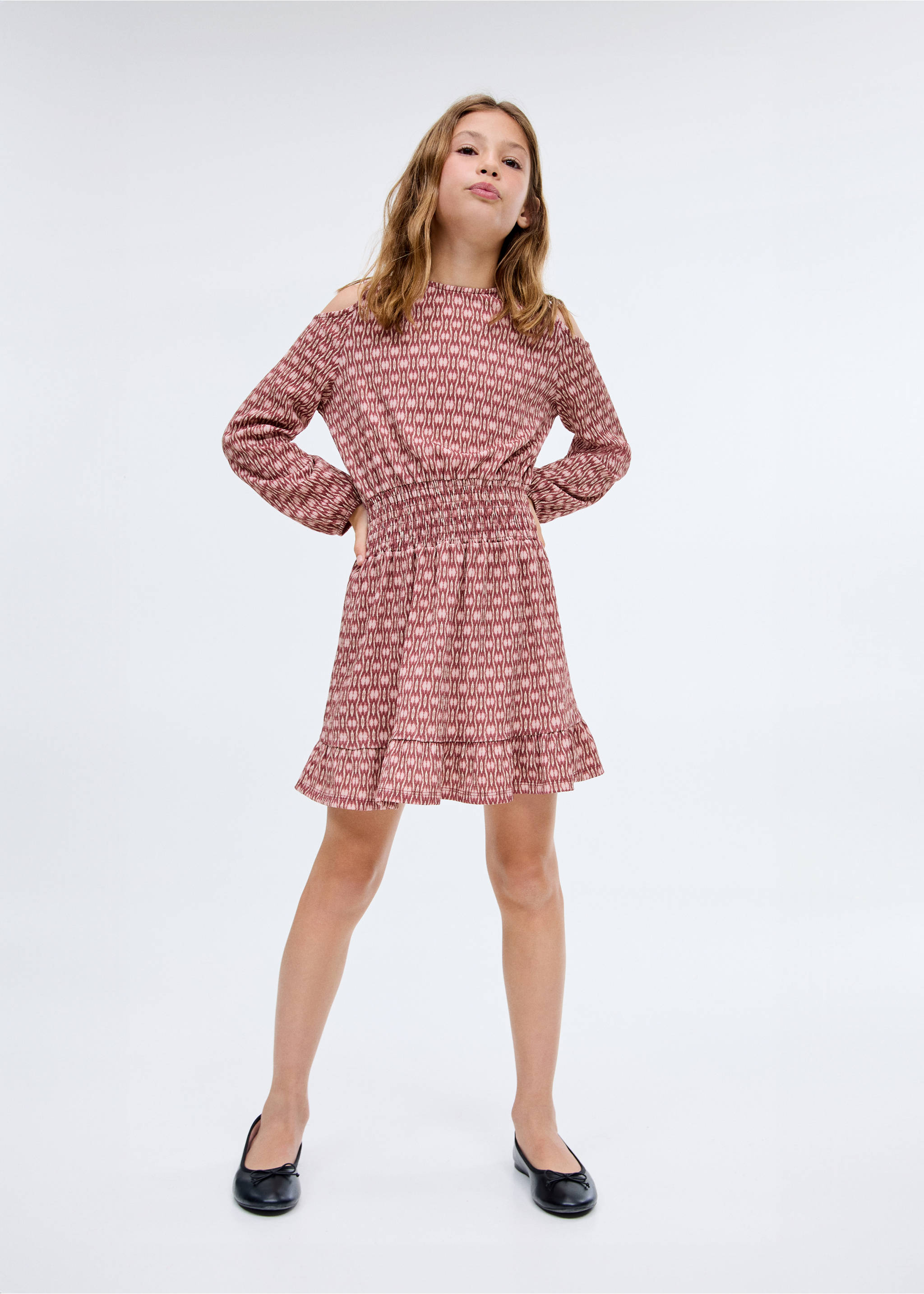 Printed ruched dress - General plane, Cherry. Ref: 17093329-00.