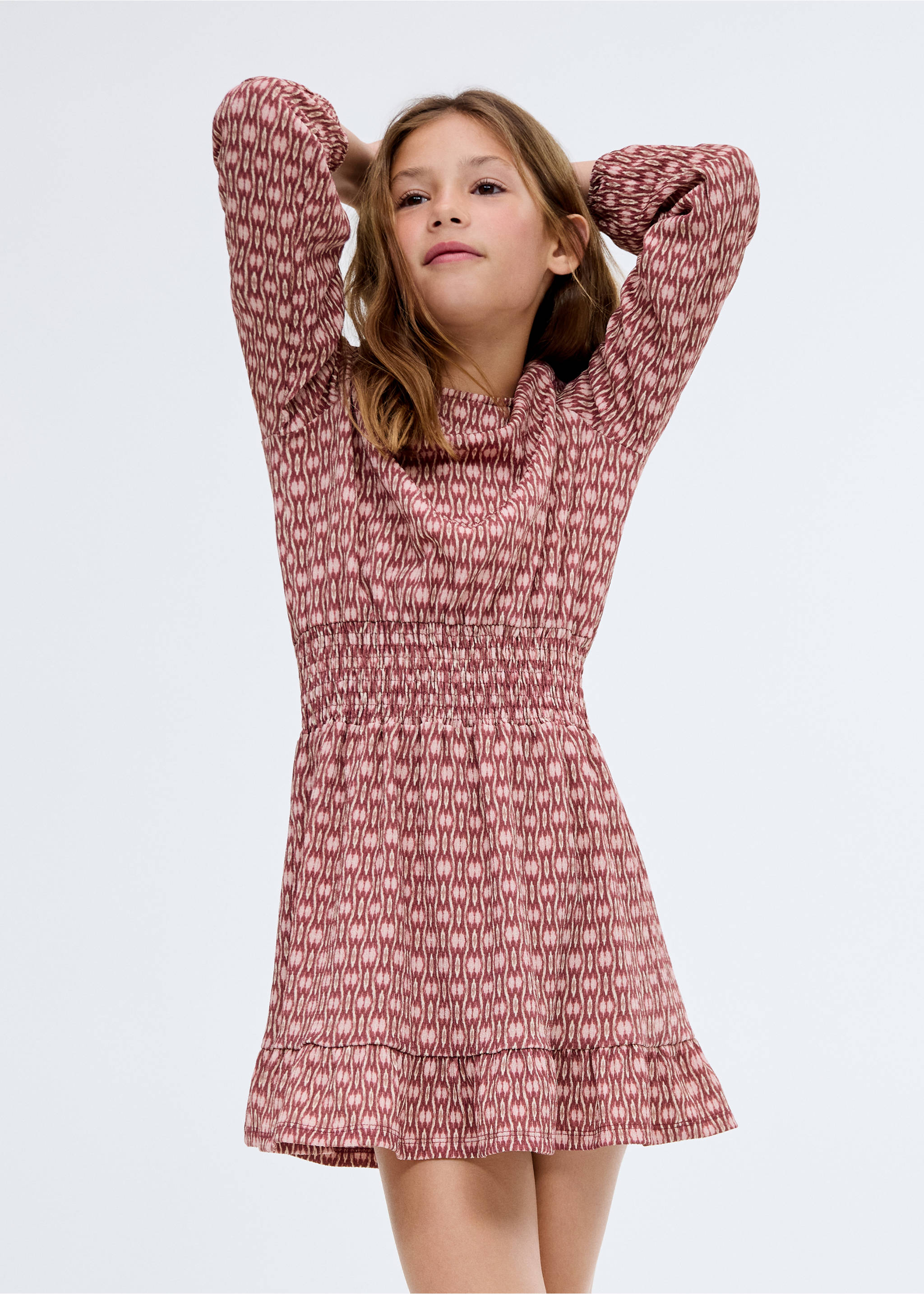 Printed ruched dress - Medium plane, Cherry. Ref: 17093329-00.
