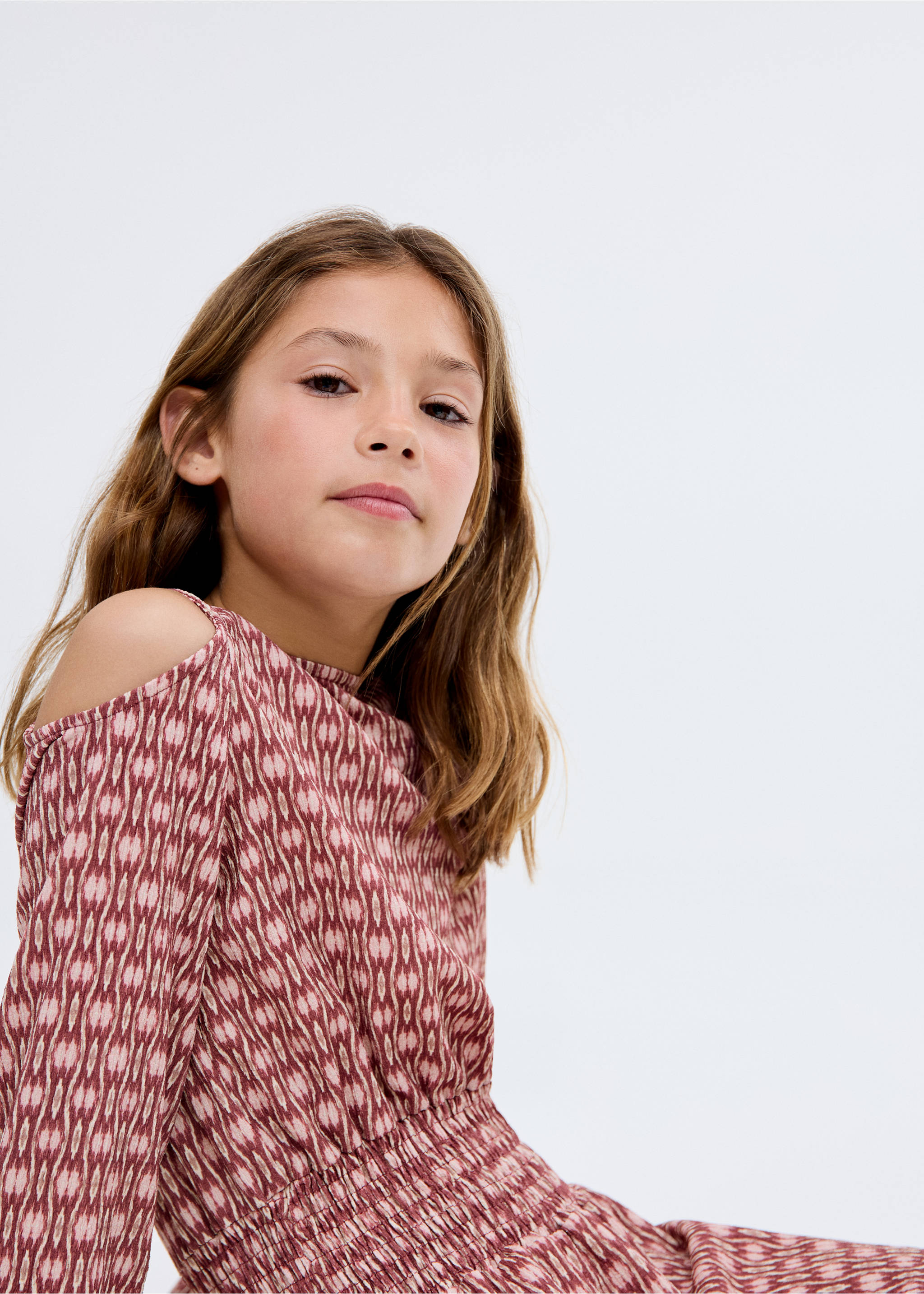 Printed ruched dress - Details of the article 1, Cherry. Ref: 17093329-00.